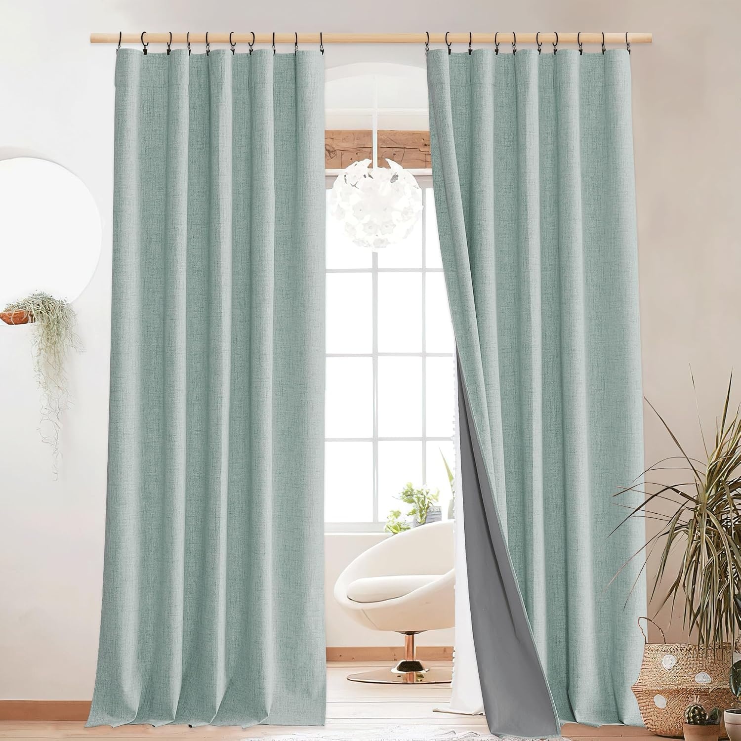 image:imageNICETOWN 100 Blackout Linen Curtains for BedroomLiving Room 90 L 2 PCsSeafoam Green