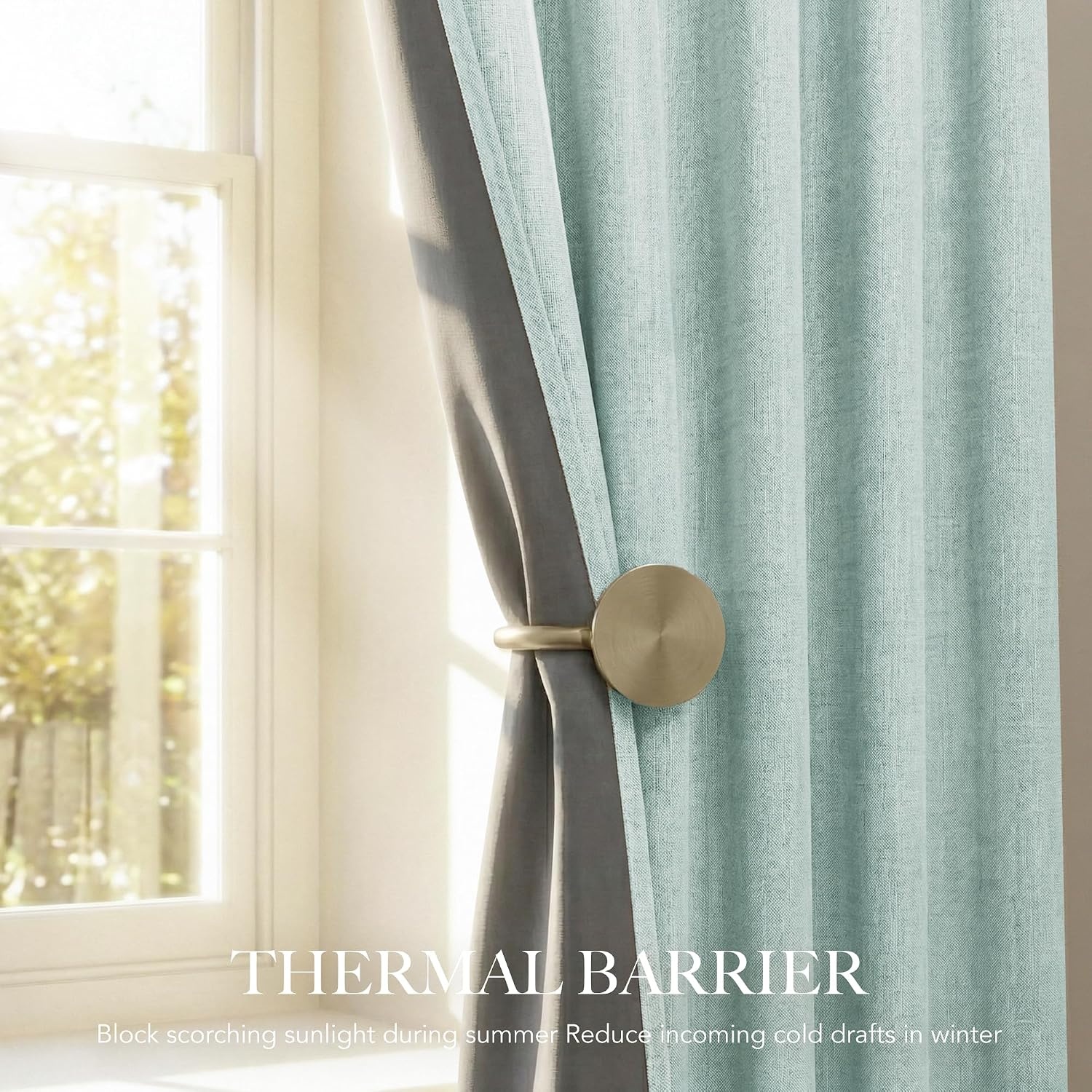 image:imageNICETOWN 100 Blackout Linen Curtains for BedroomLiving Room 90 L 2 PCsSeafoam Green