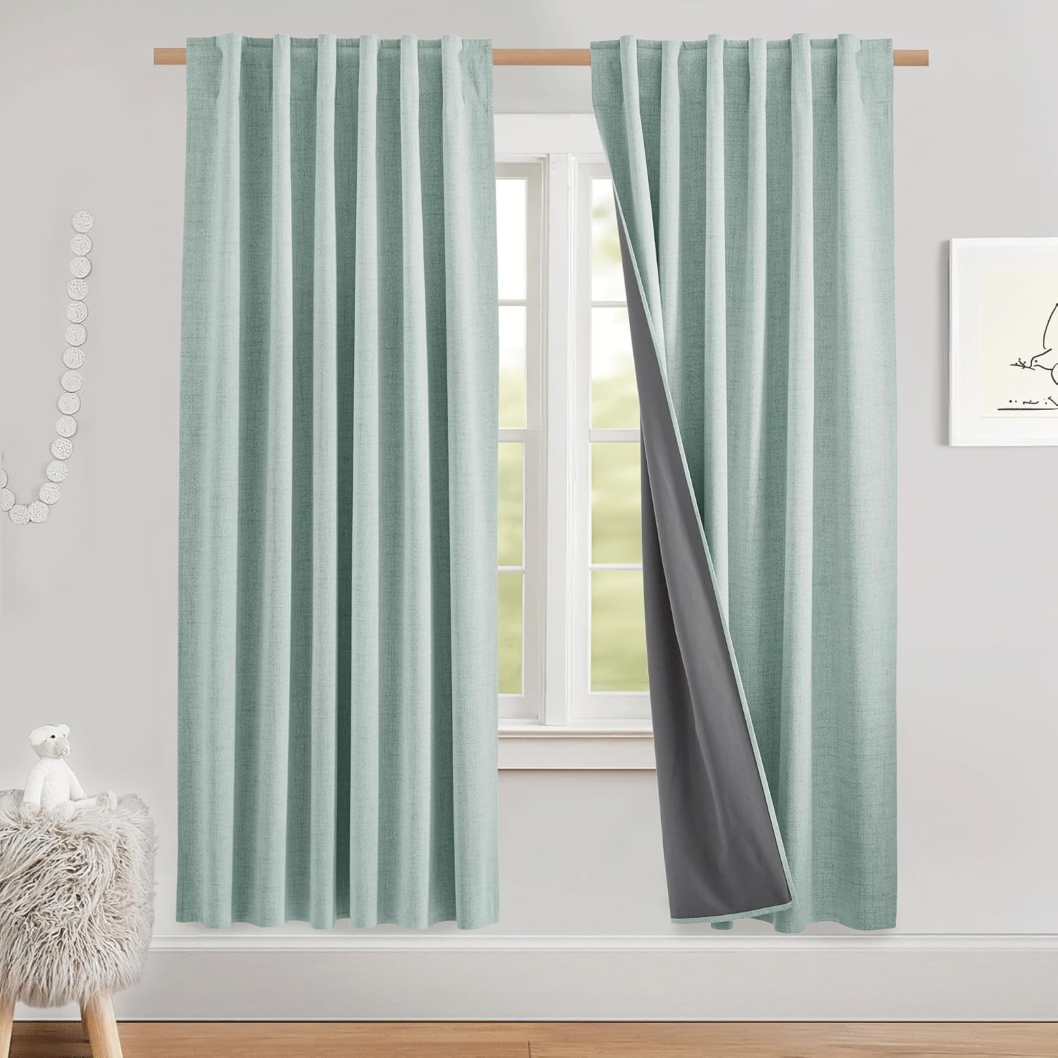 image:imageNICETOWN 100 Blackout Linen Curtains for BedroomLiving Room 90 L 2 PCsSeafoam Green