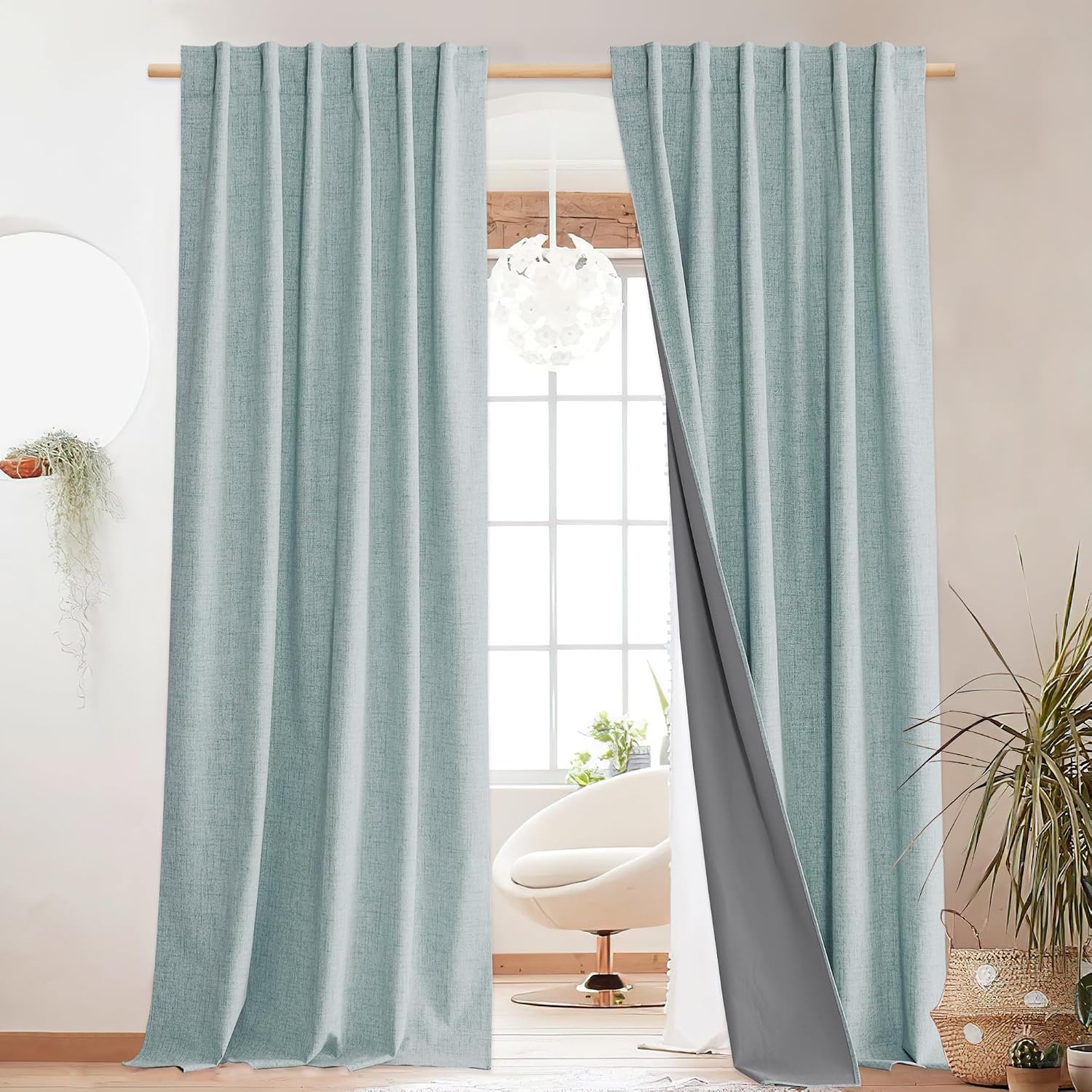 image:imageNICETOWN 100 Blackout Linen Curtains for BedroomLiving Room 90 L 2 PCsSeafoam Green