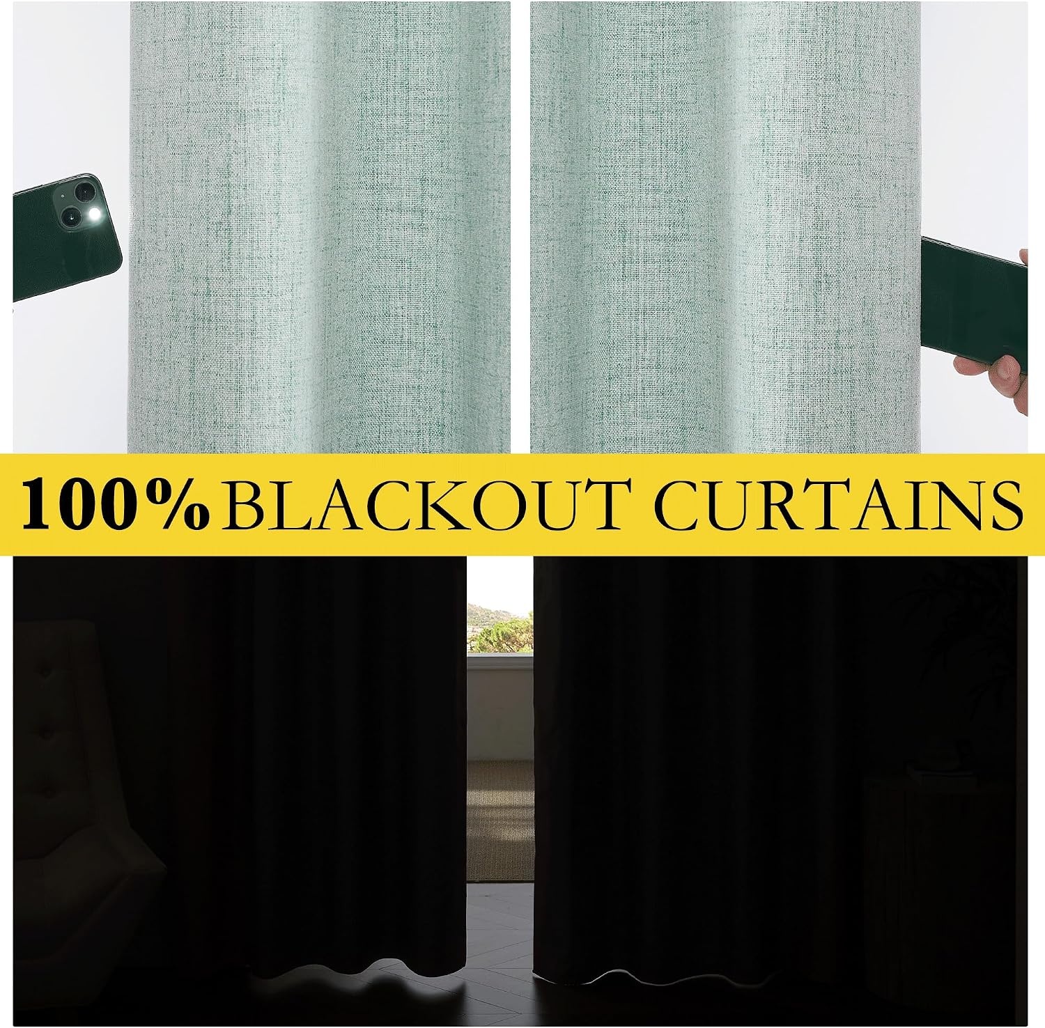 image:imageNICETOWN 100 Blackout Linen Curtains for BedroomLiving Room 90 L 2 PCsSeafoam Green