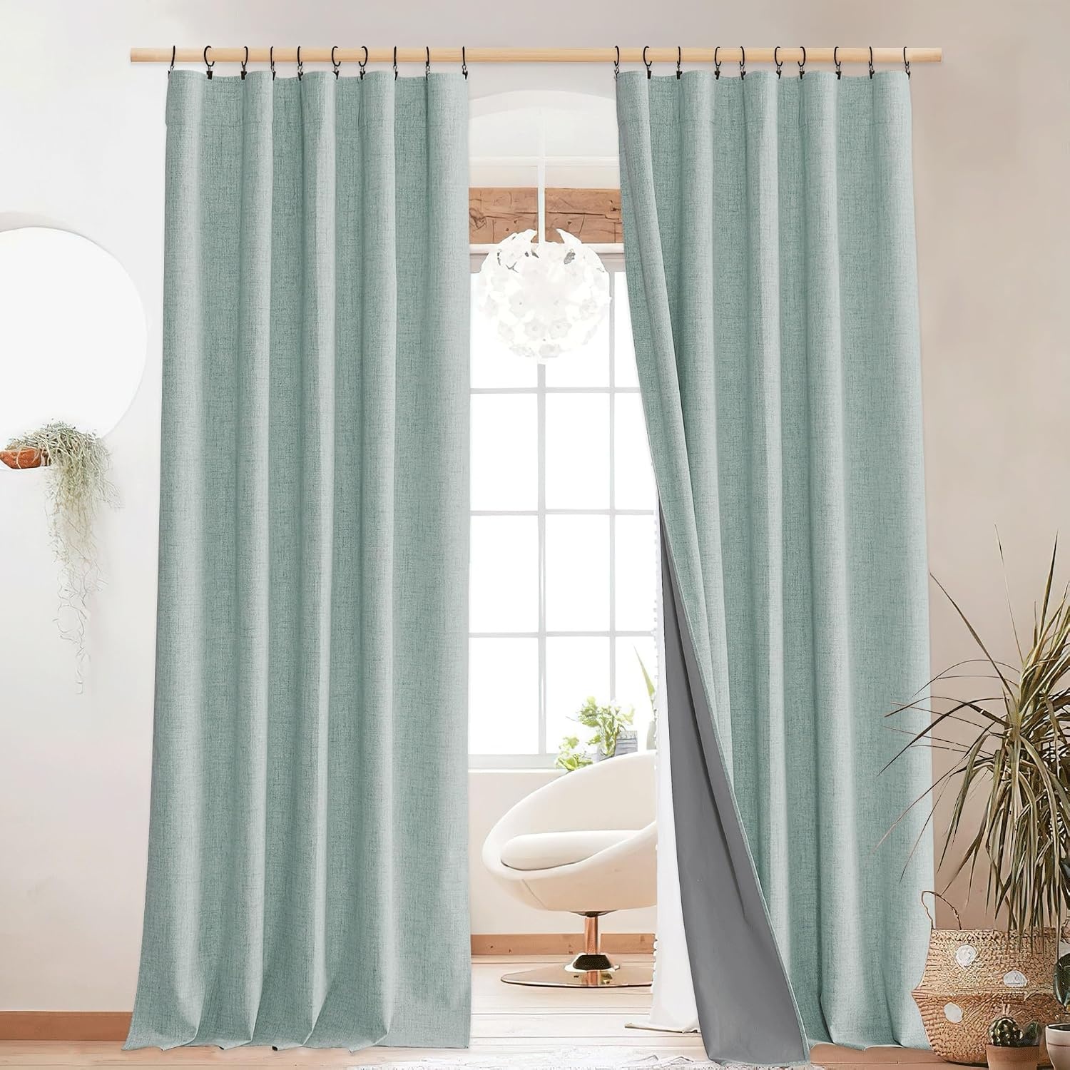 image:imageNICETOWN 100 Blackout Linen Curtains for BedroomLiving Room 90 L 2 PCsSeafoam Green