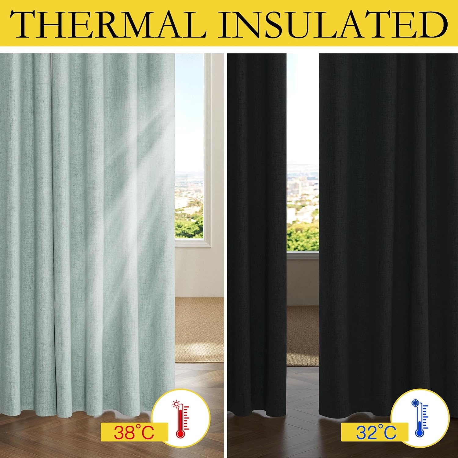 image:imageNICETOWN 100 Blackout Linen Curtains for BedroomLiving Room 90 L 2 PCsSeafoam Green