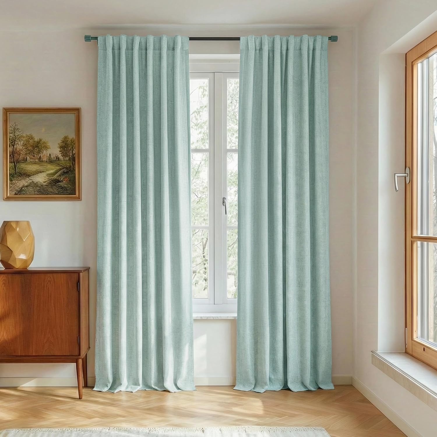 image:imageNICETOWN 100 Blackout Linen Curtains for BedroomLiving Room 90 L 2 PCsSeafoam Green