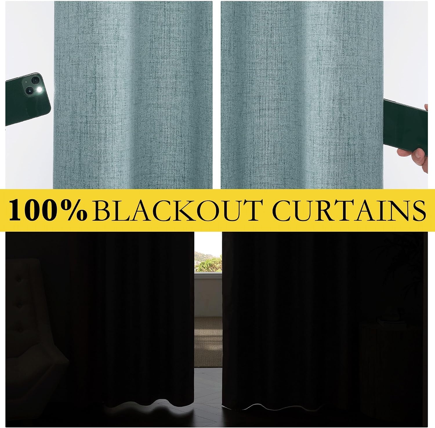 image:imageNICETOWN 100 Blackout Linen Curtains for BedroomLiving Room 90 L 2 PCsSkylark Blue