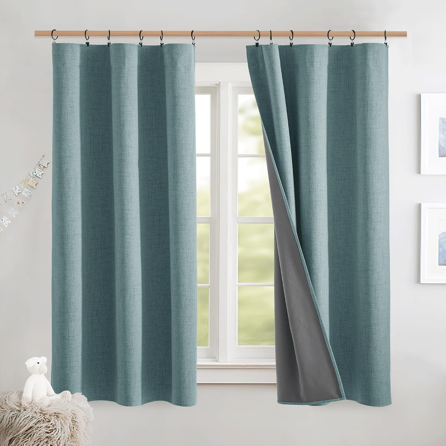 image:imageNICETOWN 100 Blackout Linen Curtains for BedroomLiving Room 90 L 2 PCsSkylark Blue