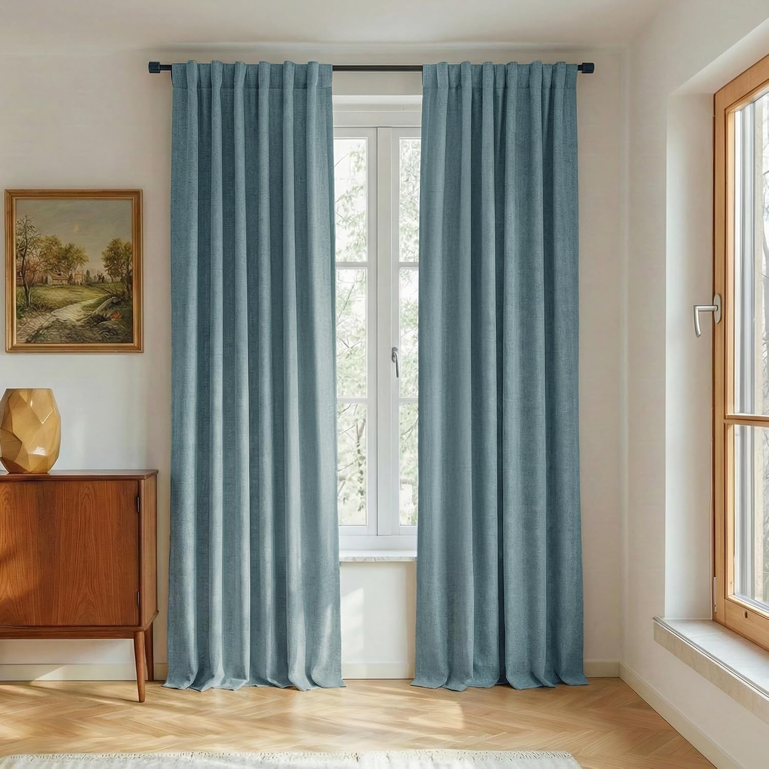image:imageNICETOWN 100 Blackout Linen Curtains for BedroomLiving Room 90 L 2 PCsSkylark Blue