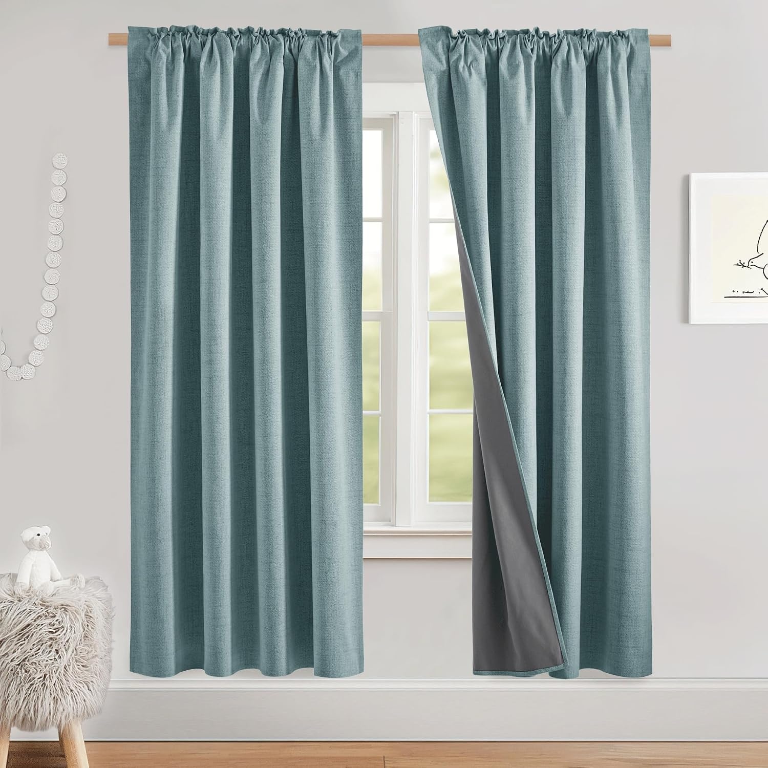 image:imageNICETOWN 100 Blackout Linen Curtains for BedroomLiving Room 90 L 2 PCsSkylark Blue