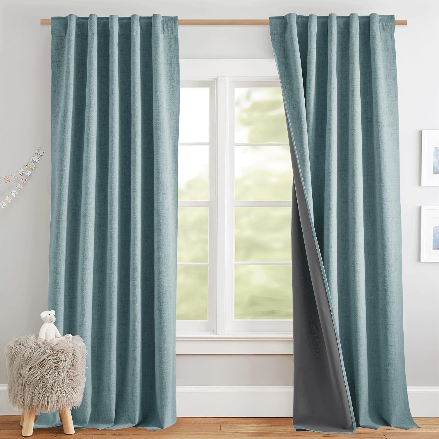 image:imageNICETOWN 100 Blackout Linen Curtains for BedroomLiving Room 90 L 2 PCsSkylark Blue