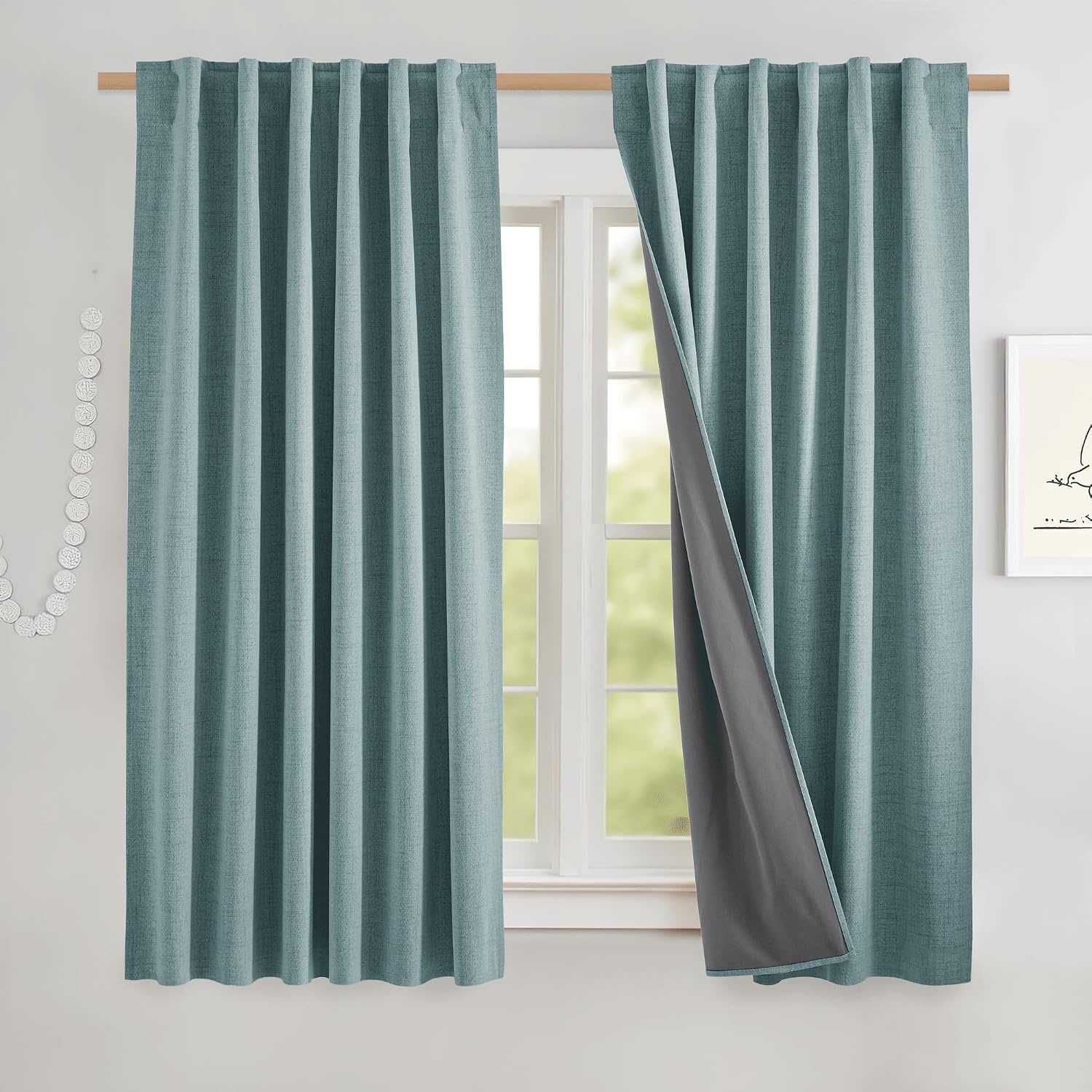 image:imageNICETOWN 100 Blackout Linen Curtains for BedroomLiving Room 90 L 2 PCsSkylark Blue