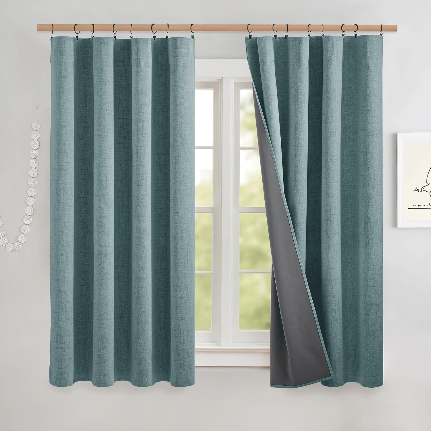 image:imageNICETOWN 100 Blackout Linen Curtains for BedroomLiving Room 90 L 2 PCsSkylark Blue