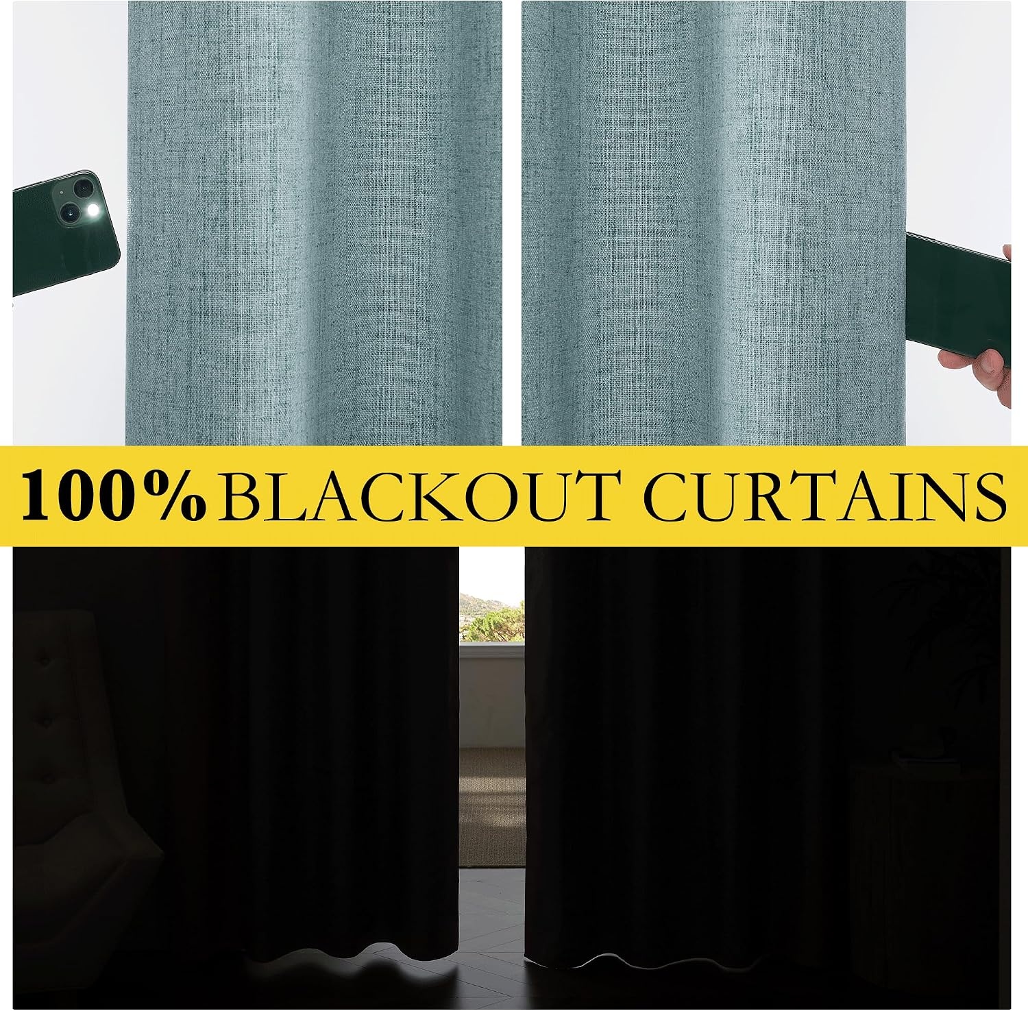 image:imageNICETOWN 100 Blackout Linen Curtains for BedroomLiving Room 90 L 2 PCsSkylark Blue