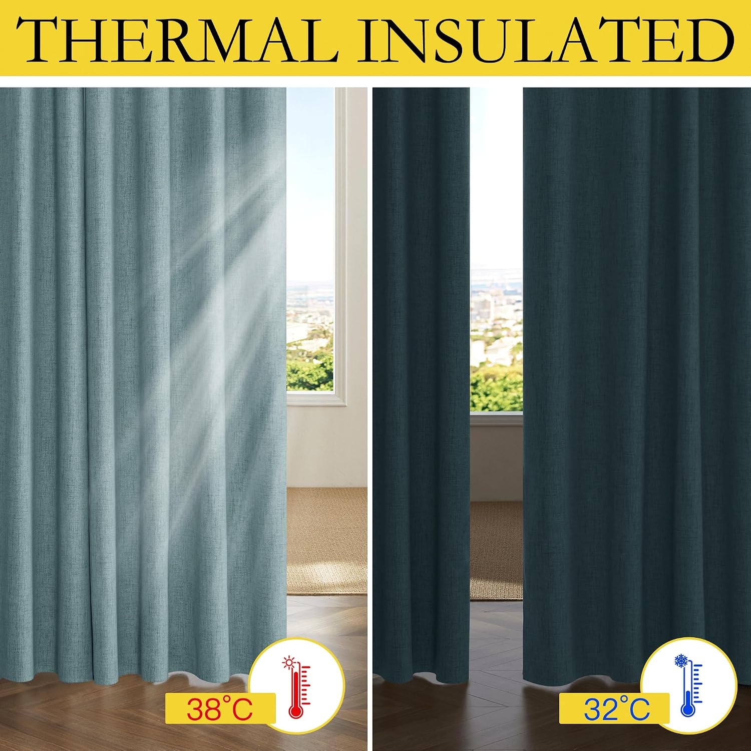 image:imageNICETOWN 100 Blackout Linen Curtains for BedroomLiving Room 90 L 2 PCsSkylark Blue