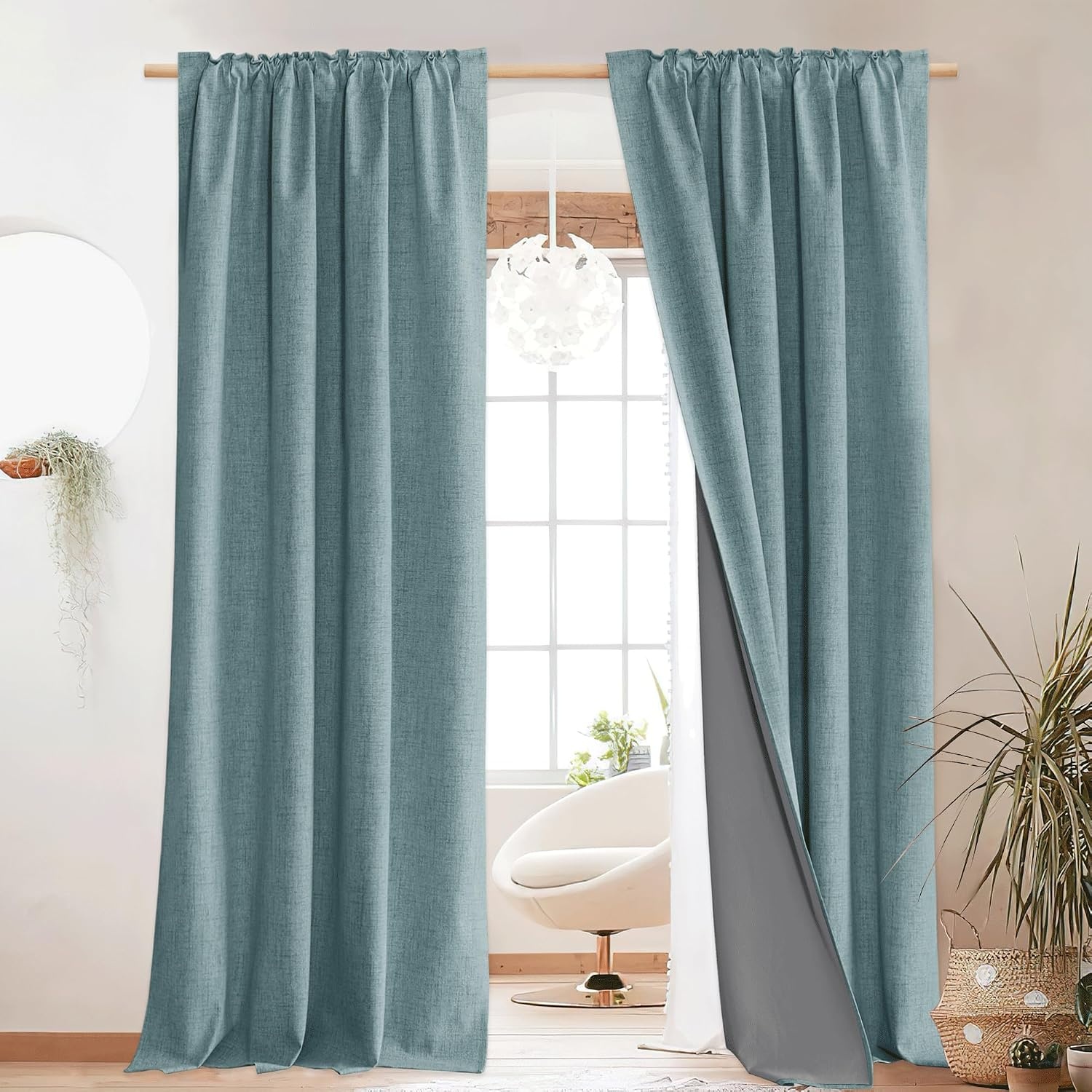 image:imageNICETOWN 100 Blackout Linen Curtains for BedroomLiving Room 90 L 2 PCsSkylark Blue