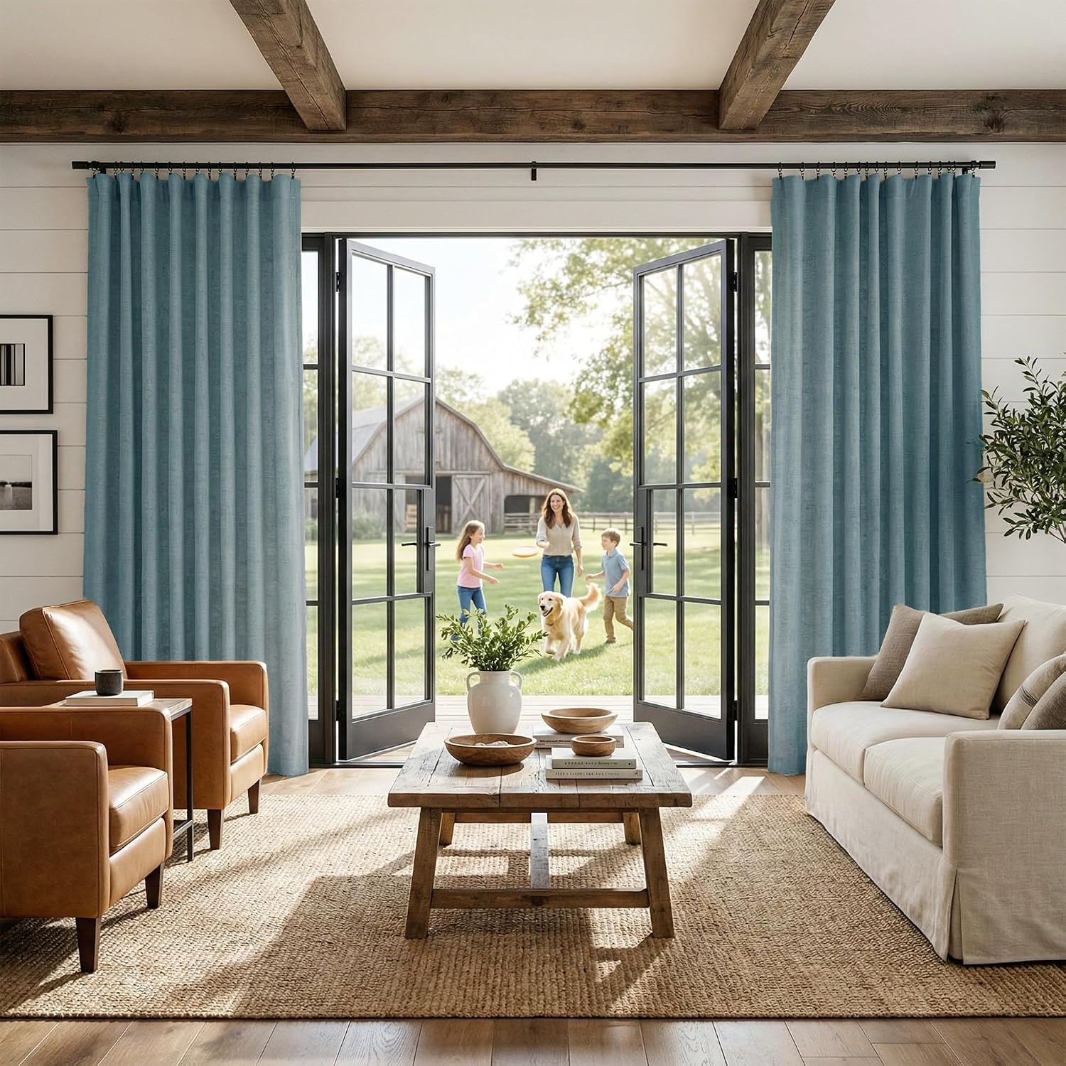 image:imageNICETOWN 100 Blackout Linen Curtains for BedroomLiving Room 90 L 2 PCsSkylark Blue