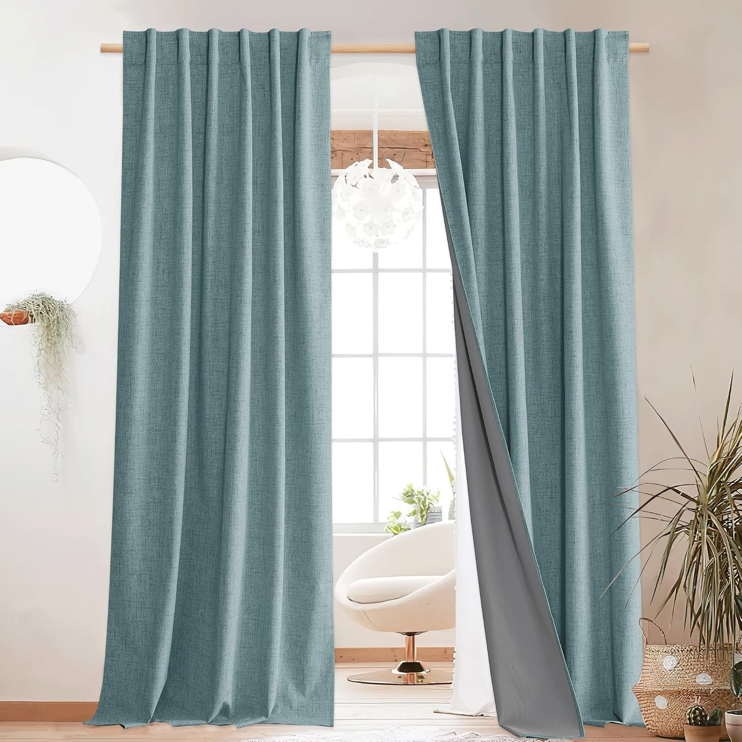 image:imageNICETOWN 100 Blackout Linen Curtains for BedroomLiving Room 90 L 2 PCsSkylark Blue