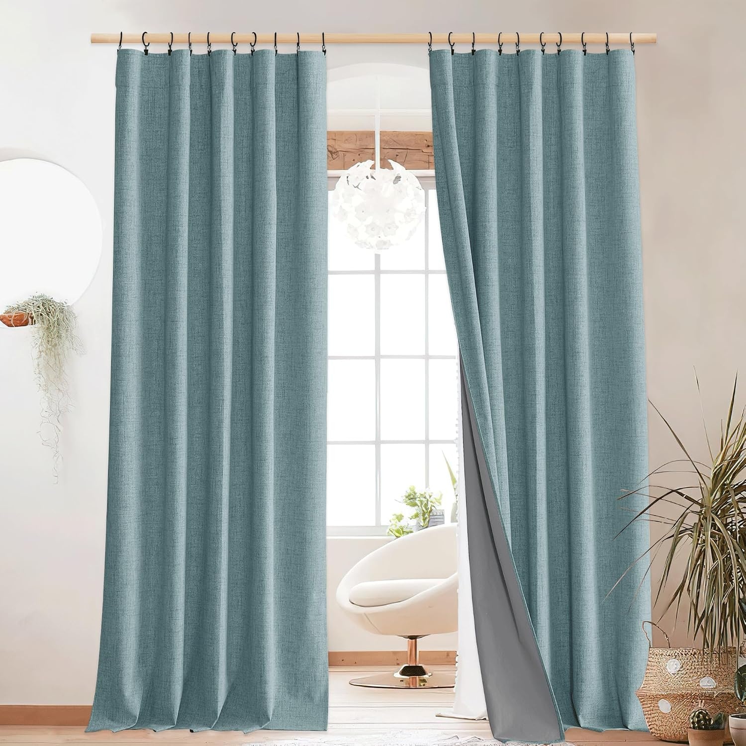 image:imageNICETOWN 100 Blackout Linen Curtains for BedroomLiving Room 90 L 2 PCsSkylark Blue