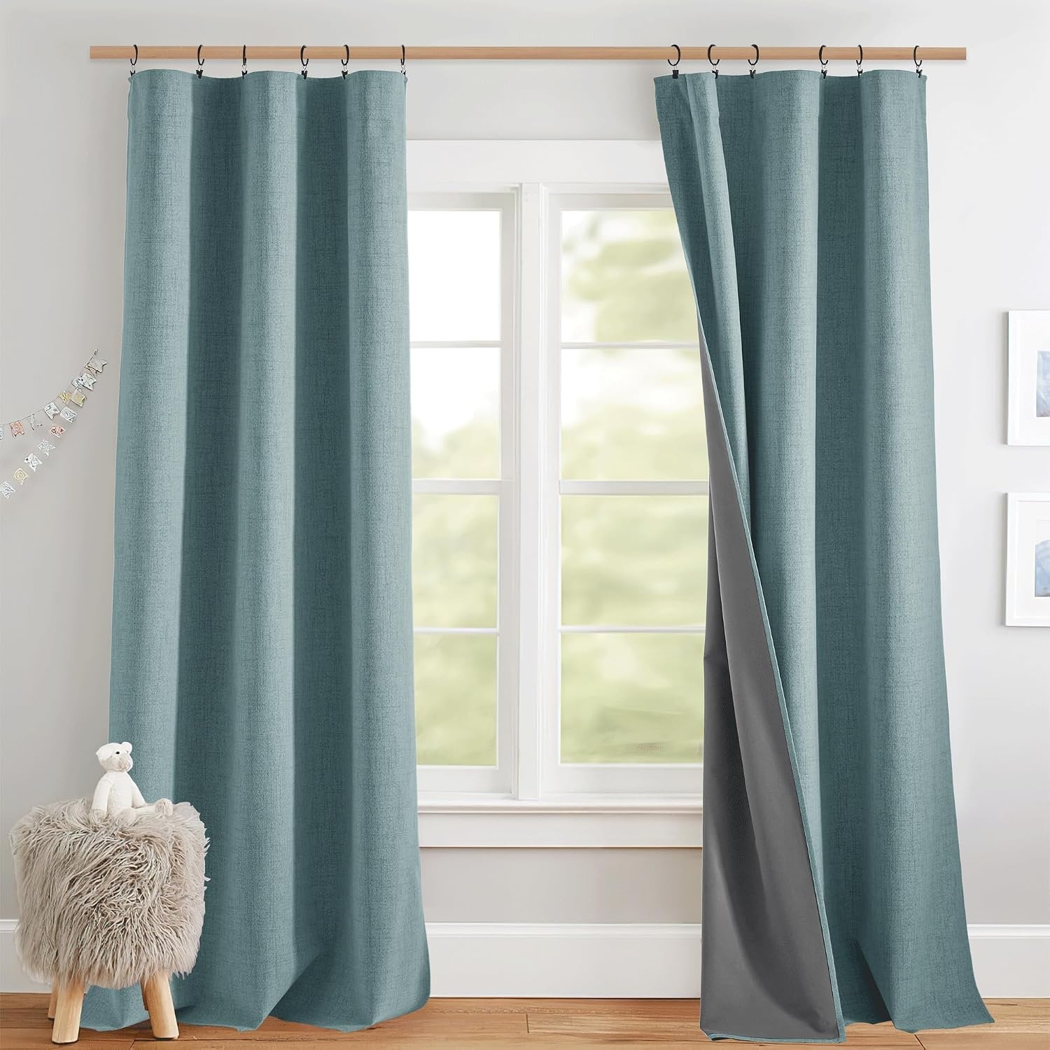 image:imageNICETOWN 100 Blackout Linen Curtains for BedroomLiving Room 90 L 2 PCsSkylark Blue