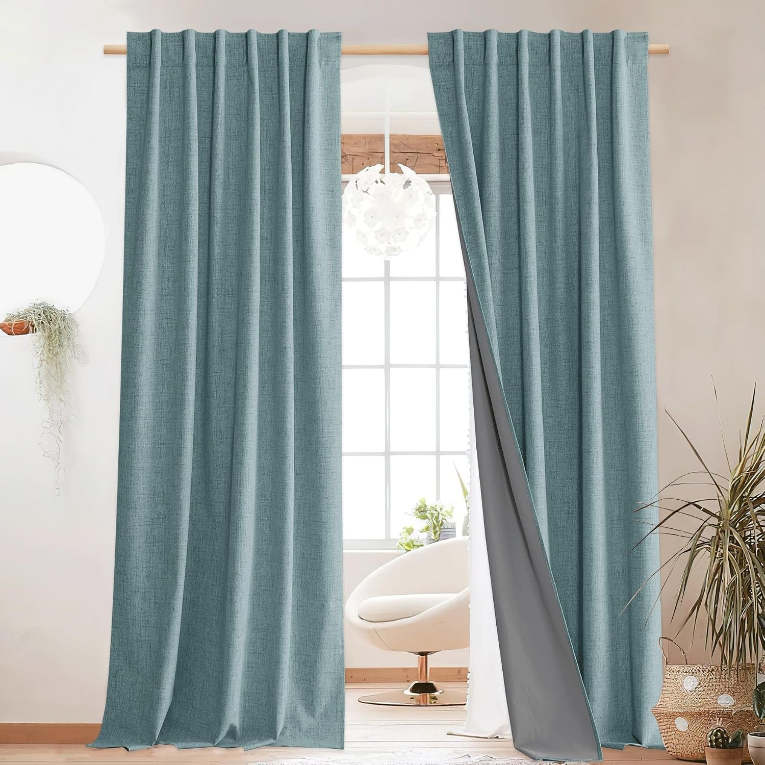 image:imageNICETOWN 100 Blackout Linen Curtains for BedroomLiving Room 90 L 2 PCsSkylark Blue