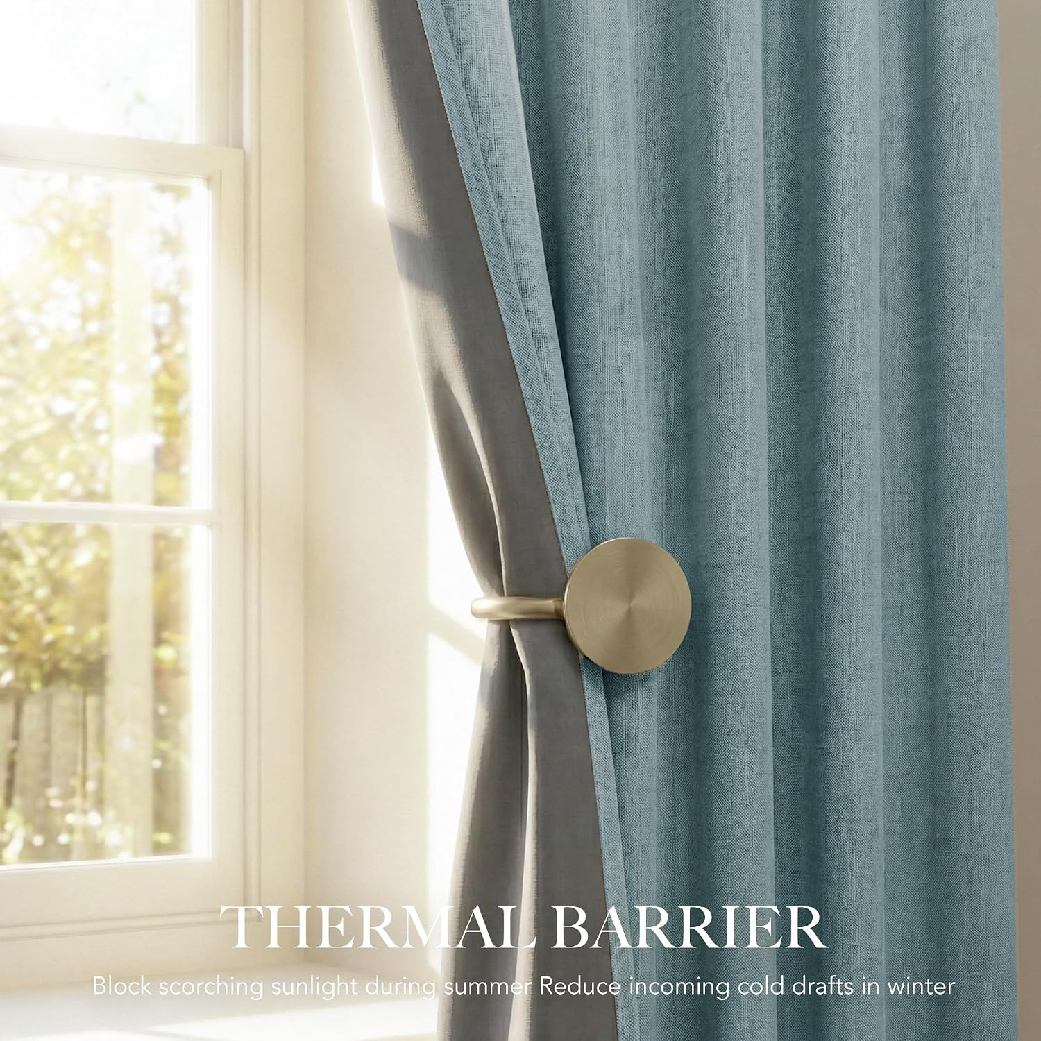 image:imageNICETOWN 100 Blackout Linen Curtains for BedroomLiving Room 90 L 2 PCsSkylark Blue