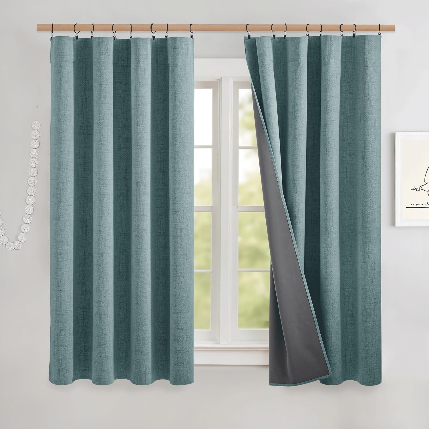 image:imageNICETOWN 100 Blackout Linen Curtains for BedroomLiving Room 90 L 2 PCsSkylark Blue