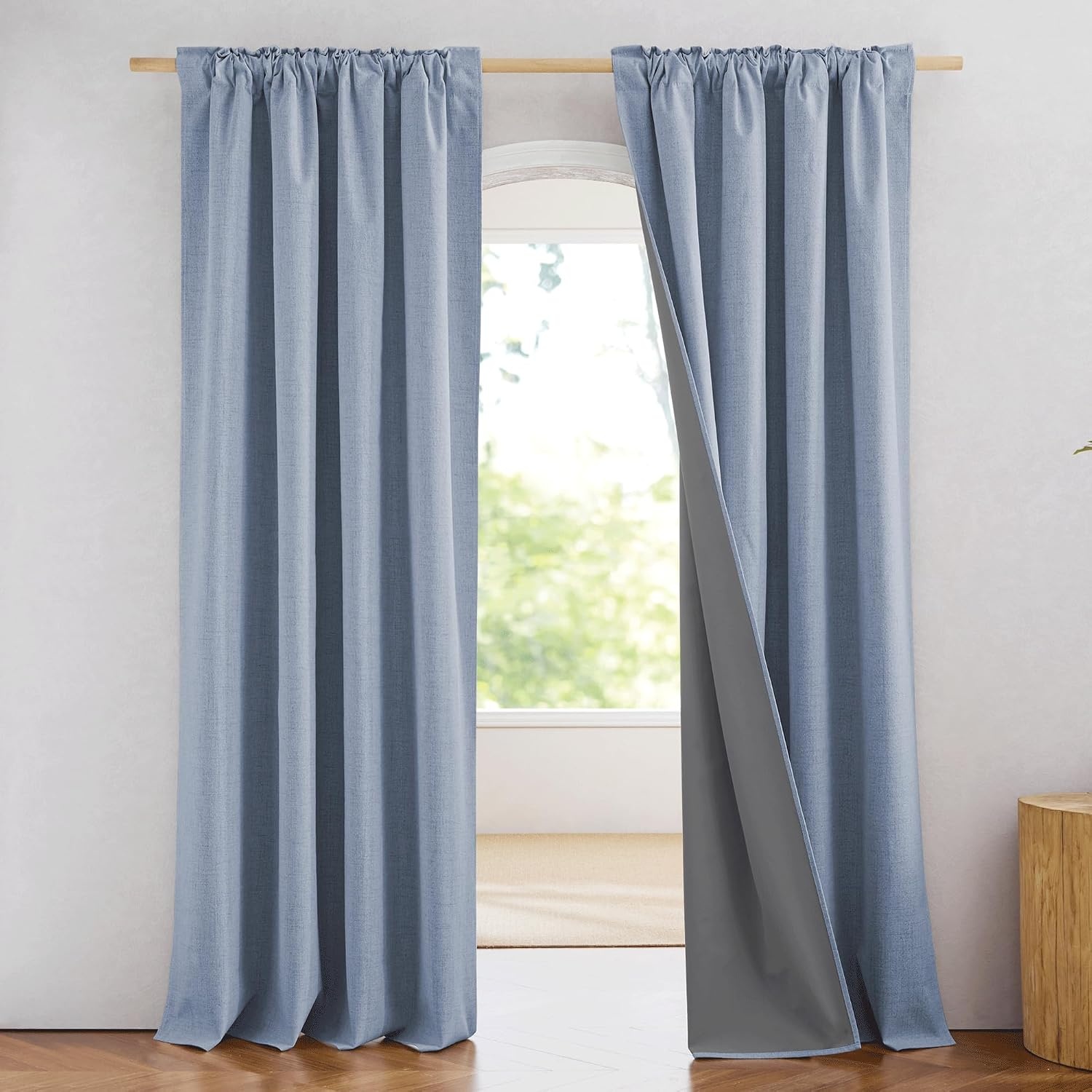 image:imageNICETOWN 100 Blackout Linen Curtains for BedroomLiving Room 90 L 2 PCsStone Blue
