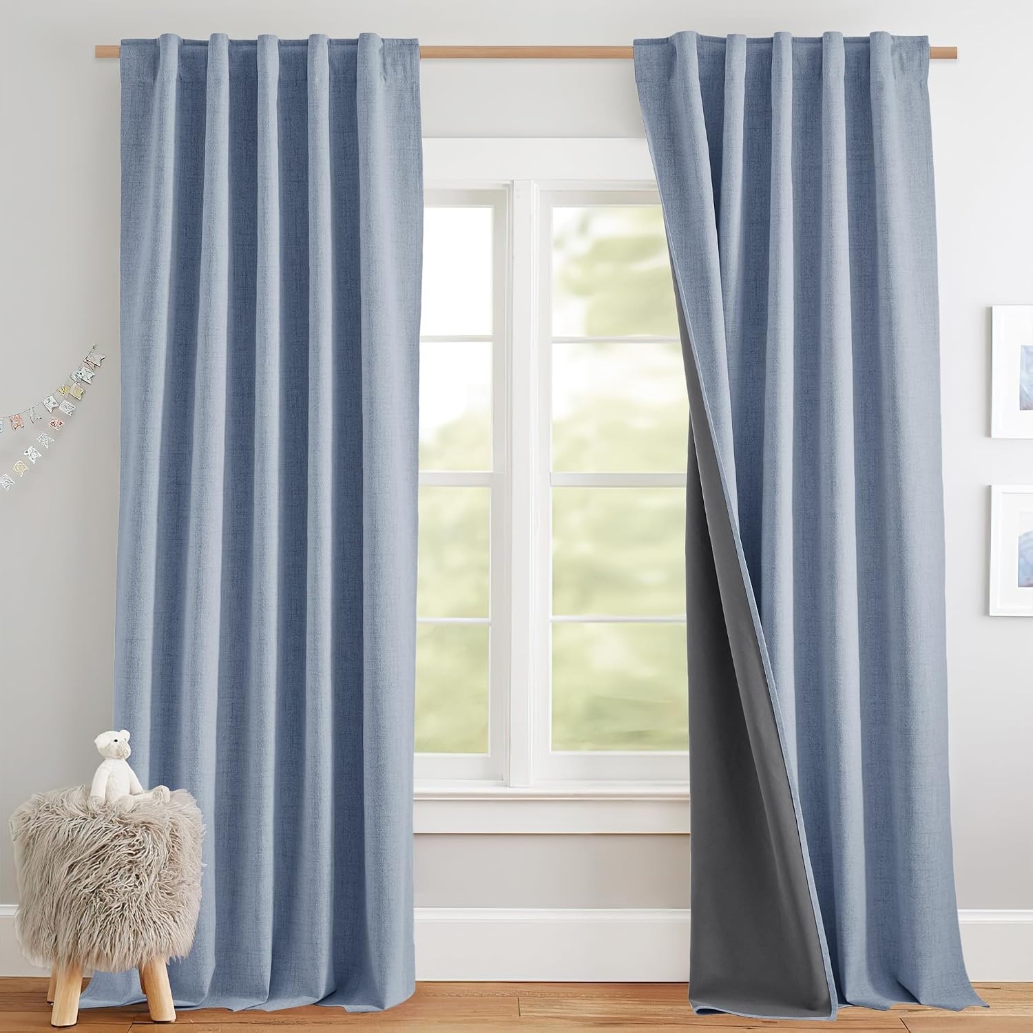 image:imageNICETOWN 100 Blackout Linen Curtains for BedroomLiving Room 90 L 2 PCsStone Blue