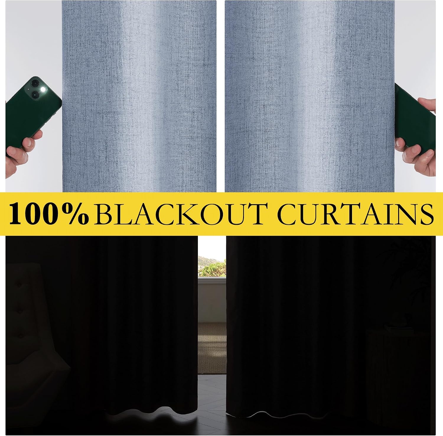 image:imageNICETOWN 100 Blackout Linen Curtains for BedroomLiving Room 90 L 2 PCsStone Blue