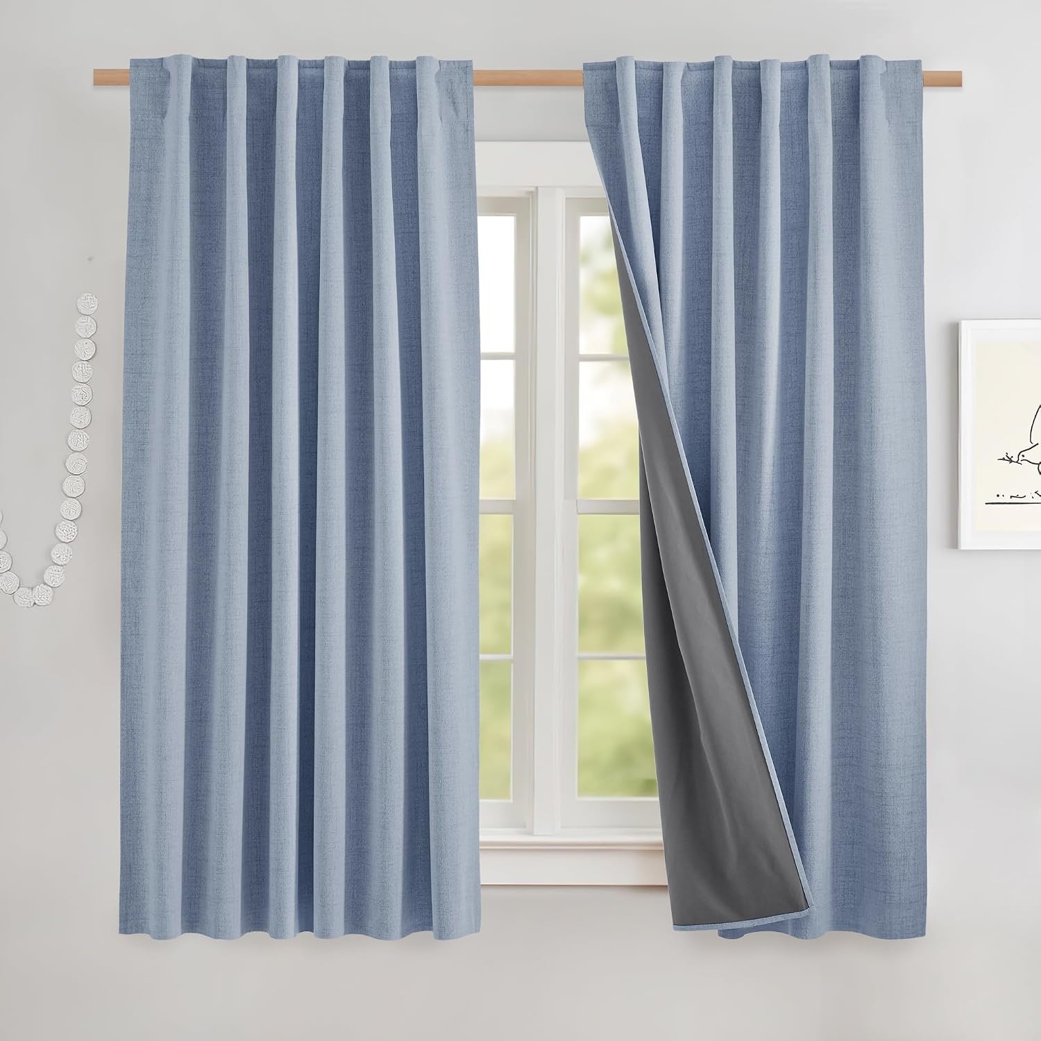 image:imageNICETOWN 100 Blackout Linen Curtains for BedroomLiving Room 90 L 2 PCsStone Blue