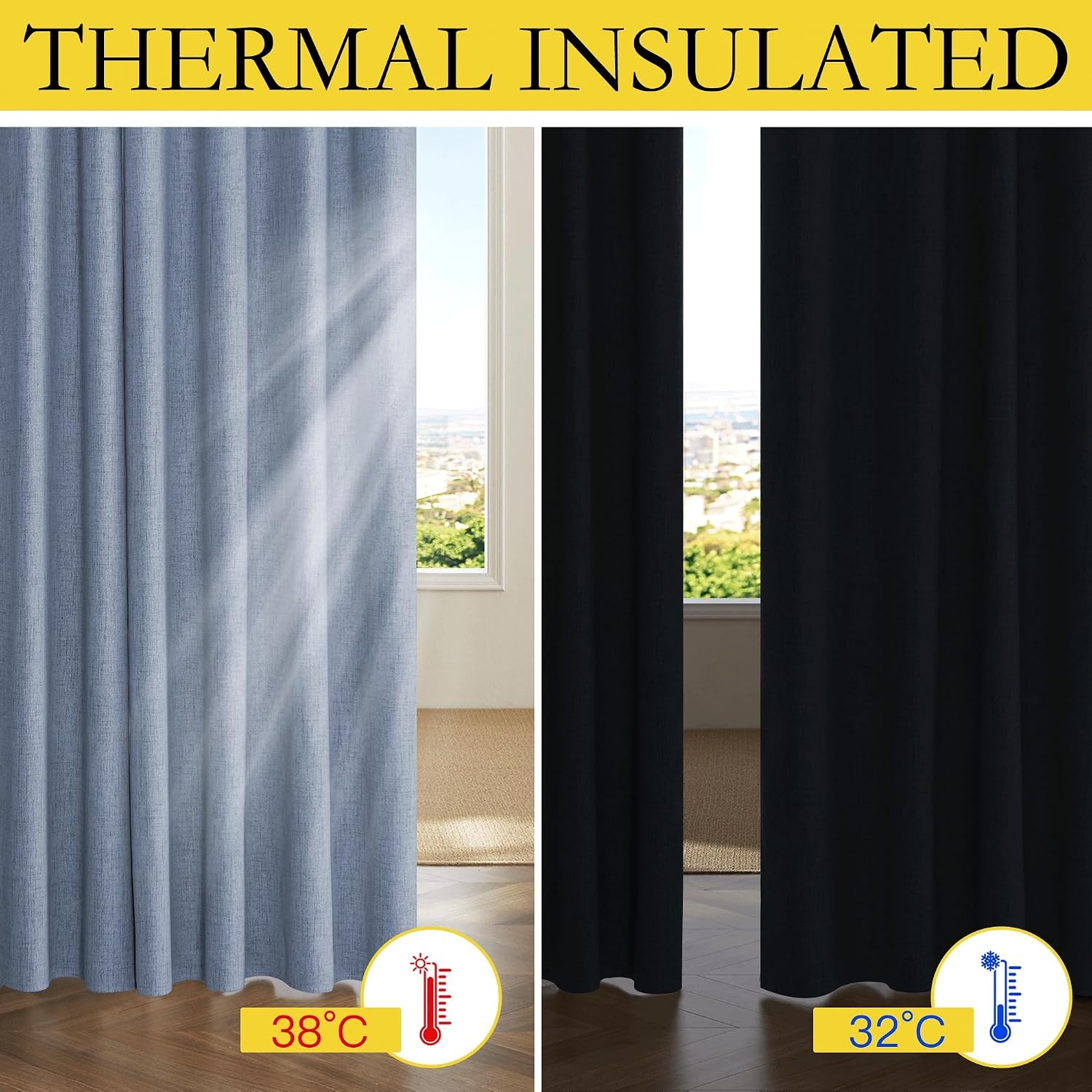 image:imageNICETOWN 100 Blackout Linen Curtains for BedroomLiving Room 90 L 2 PCsStone Blue