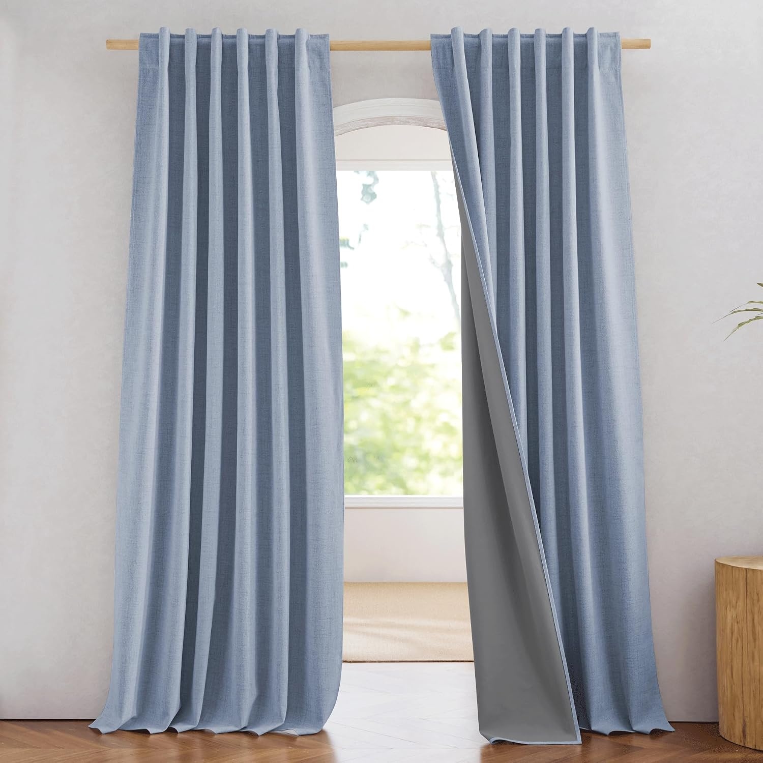 image:imageNICETOWN 100 Blackout Linen Curtains for BedroomLiving Room 90 L 2 PCsStone Blue