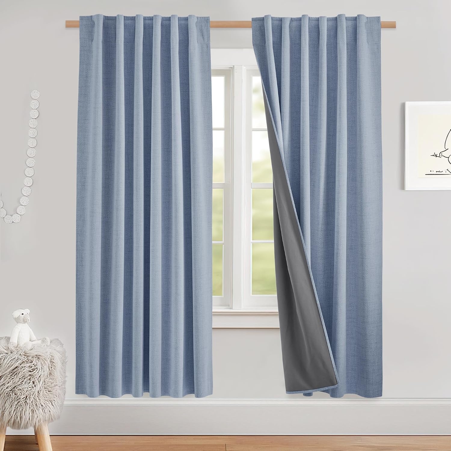 image:imageNICETOWN 100 Blackout Linen Curtains for BedroomLiving Room 90 L 2 PCsStone Blue