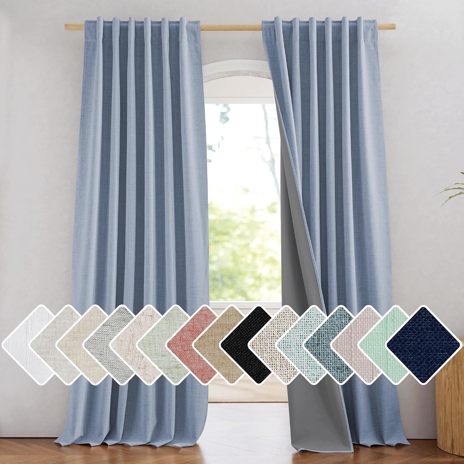 image:imageNICETOWN 100 Blackout Linen Curtains for BedroomLiving Room 90 L 2 PCsStone Blue
