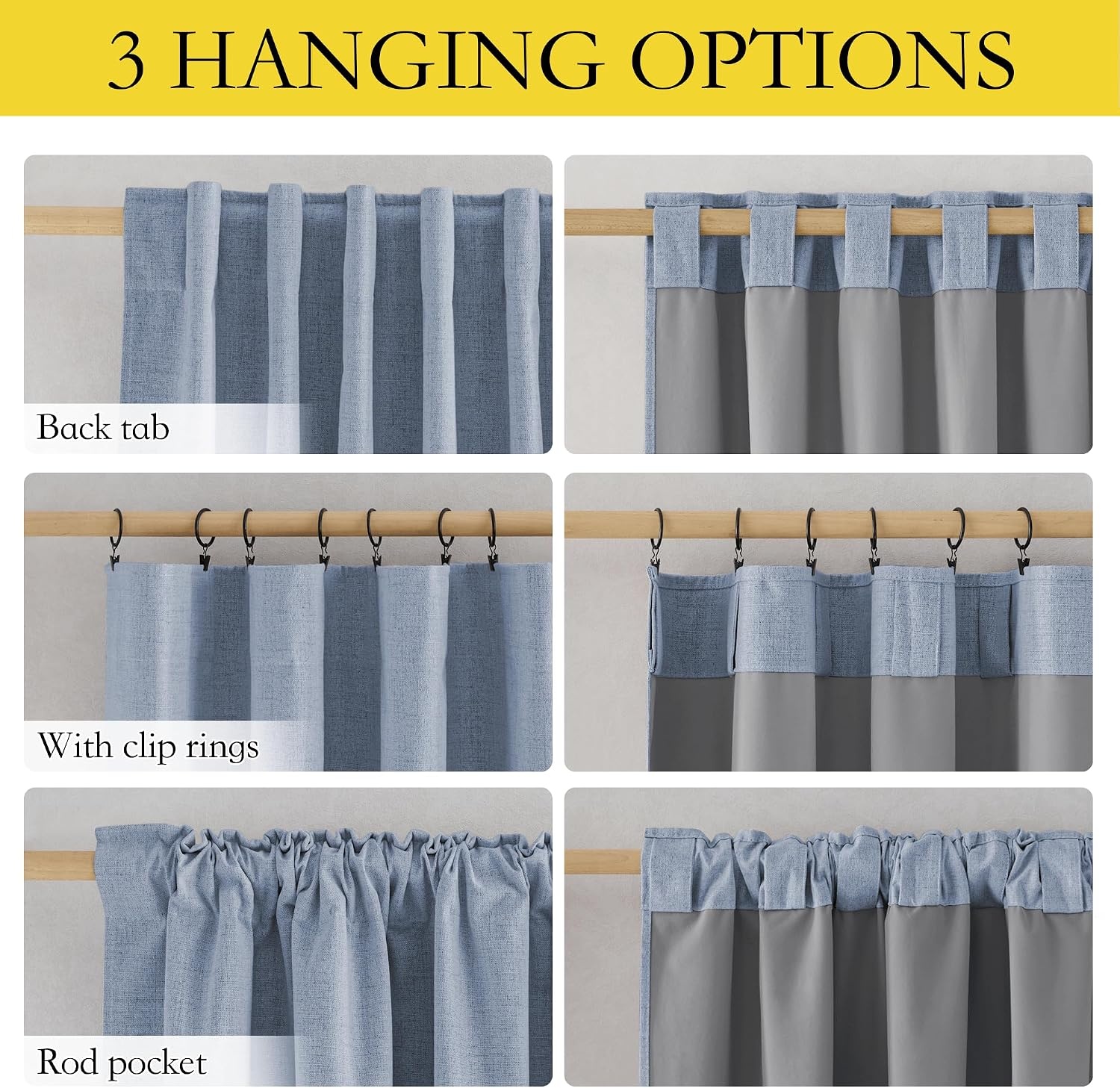 image:imageNICETOWN 100 Blackout Linen Curtains for BedroomLiving Room 90 L 2 PCsStone Blue