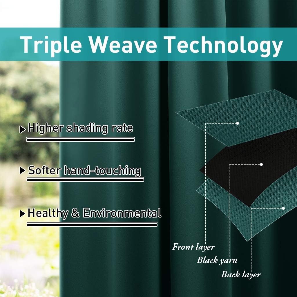 image:imageNICETOWN 2 Panels Outdoor Curtains for Patio Waterproof Vertical Blind Detachable Sticky Tab Top Thermal Insulated Privacy Protected Outdoor Divider Window Treatment for Pergola W52 x L108Inch TanHunter Green