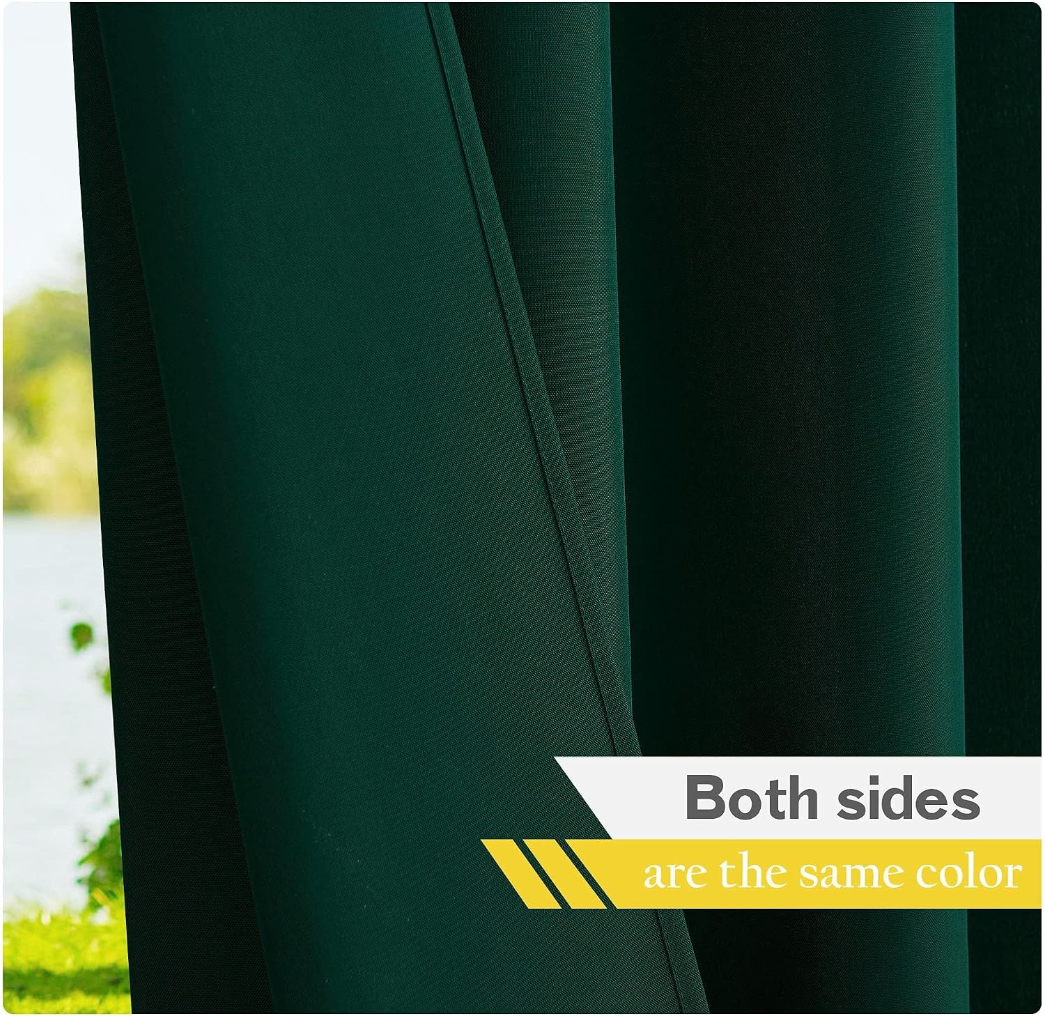 image:imageNICETOWN 2 Panels Outdoor Curtains for Patio Waterproof Vertical Blind Detachable Sticky Tab Top Thermal Insulated Privacy Protected Outdoor Divider Window Treatment for Pergola W52 x L108Inch TanDark Green