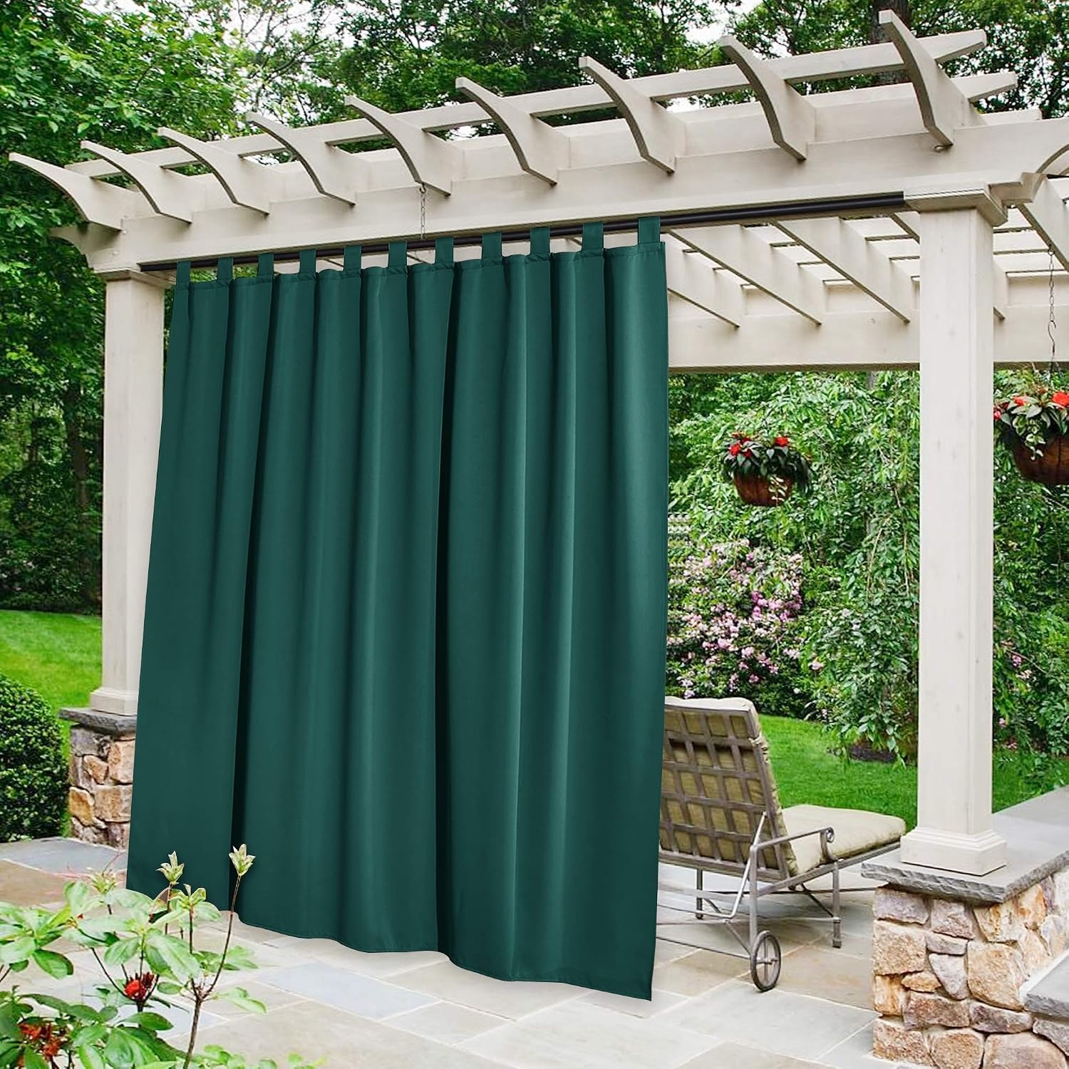 image:imageNICETOWN 2 Panels Outdoor Curtains for Patio Waterproof Vertical Blind Detachable Sticky Tab Top Thermal Insulated Privacy Protected Outdoor Divider Window Treatment for Pergola W52 x L108Inch TanHunter Green