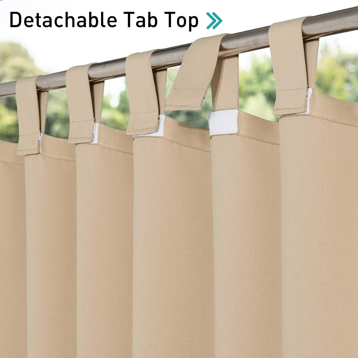 image:imageNICETOWN 2 Panels Outdoor Curtains for Patio Waterproof Vertical Blind Detachable Sticky Tab Top Thermal Insulated Privacy Protected Outdoor Divider Window Treatment for Pergola W52 x L108Inch TanBiscotti Beige
