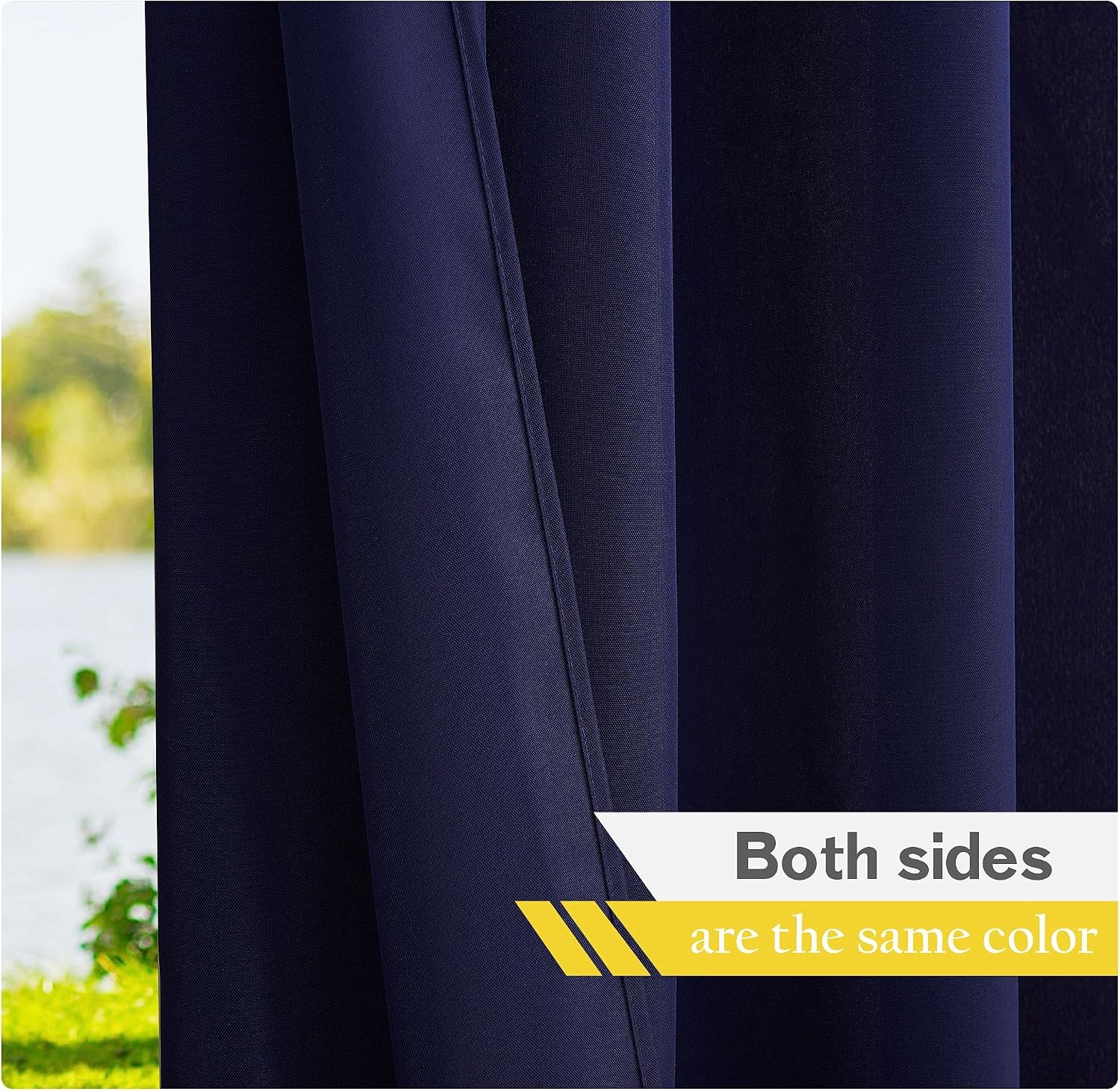 image:imageNICETOWN 2 Panels Outdoor Curtains for Patio Waterproof Vertical Blind Detachable Sticky Tab Top Thermal Insulated Privacy Protected Outdoor Divider Window Treatment for Pergola W52 x L108Inch TanDark Blue