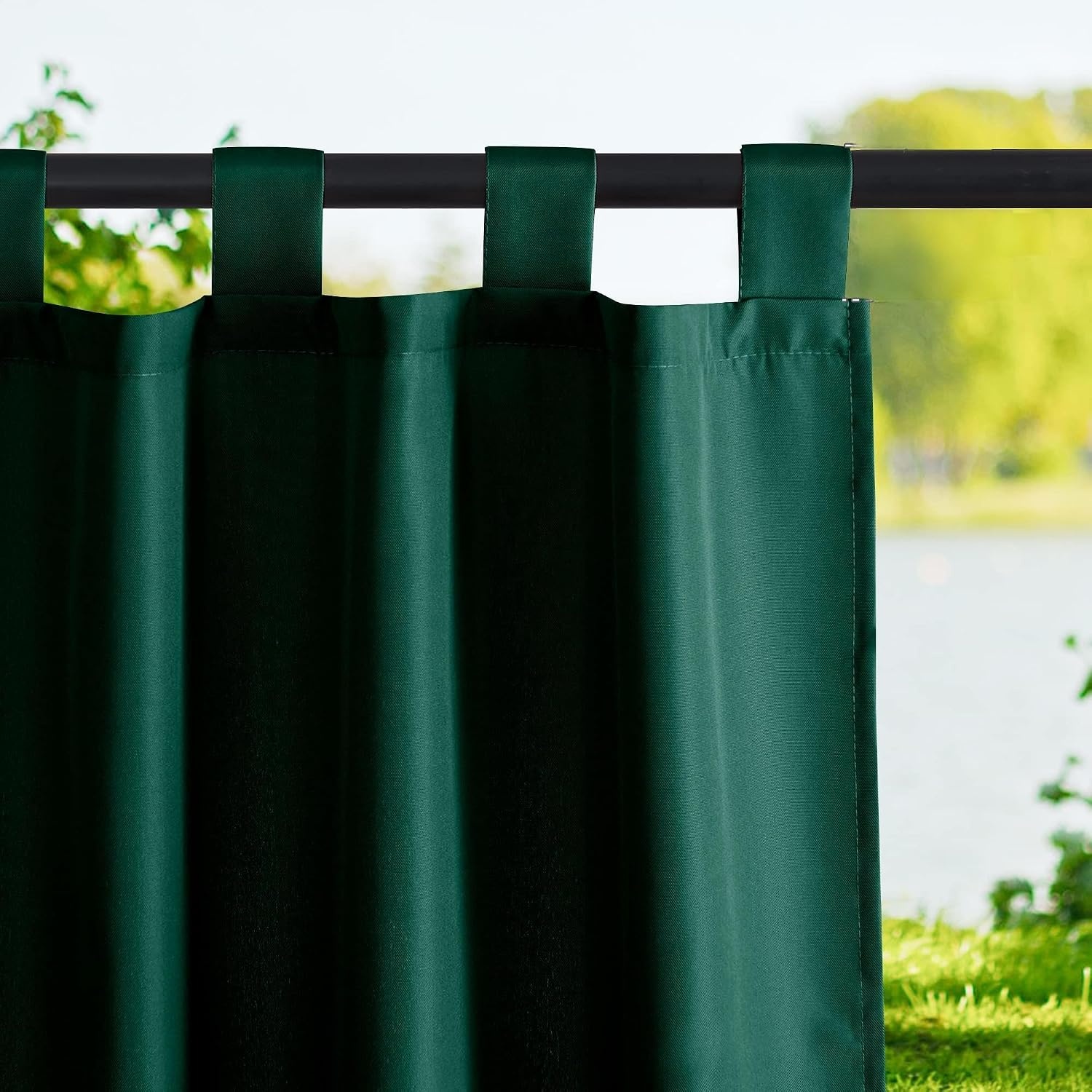 image:imageNICETOWN 2 Panels Outdoor Curtains for Patio Waterproof Vertical Blind Detachable Sticky Tab Top Thermal Insulated Privacy Protected Outdoor Divider Window Treatment for Pergola W52 x L108Inch TanDark Green