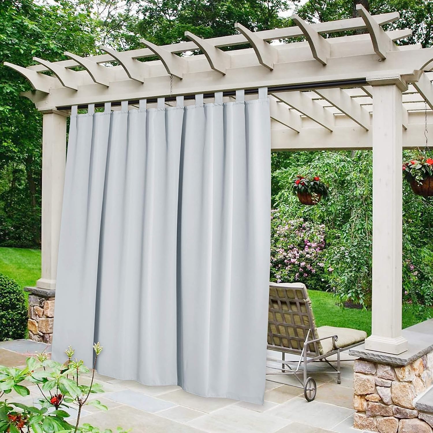 image:imageNICETOWN 2 Panels Outdoor Curtains for Patio Waterproof Vertical Blind Detachable Sticky Tab Top Thermal Insulated Privacy Protected Outdoor Divider Window Treatment for Pergola W52 x L108Inch TanGreyish White