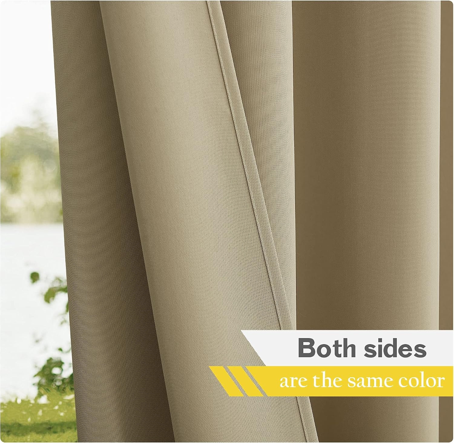 image:imageNICETOWN 2 Panels Outdoor Curtains for Patio Waterproof Vertical Blind Detachable Sticky Tab Top Thermal Insulated Privacy Protected Outdoor Divider Window Treatment for Pergola W52 x L108Inch TanTaupe