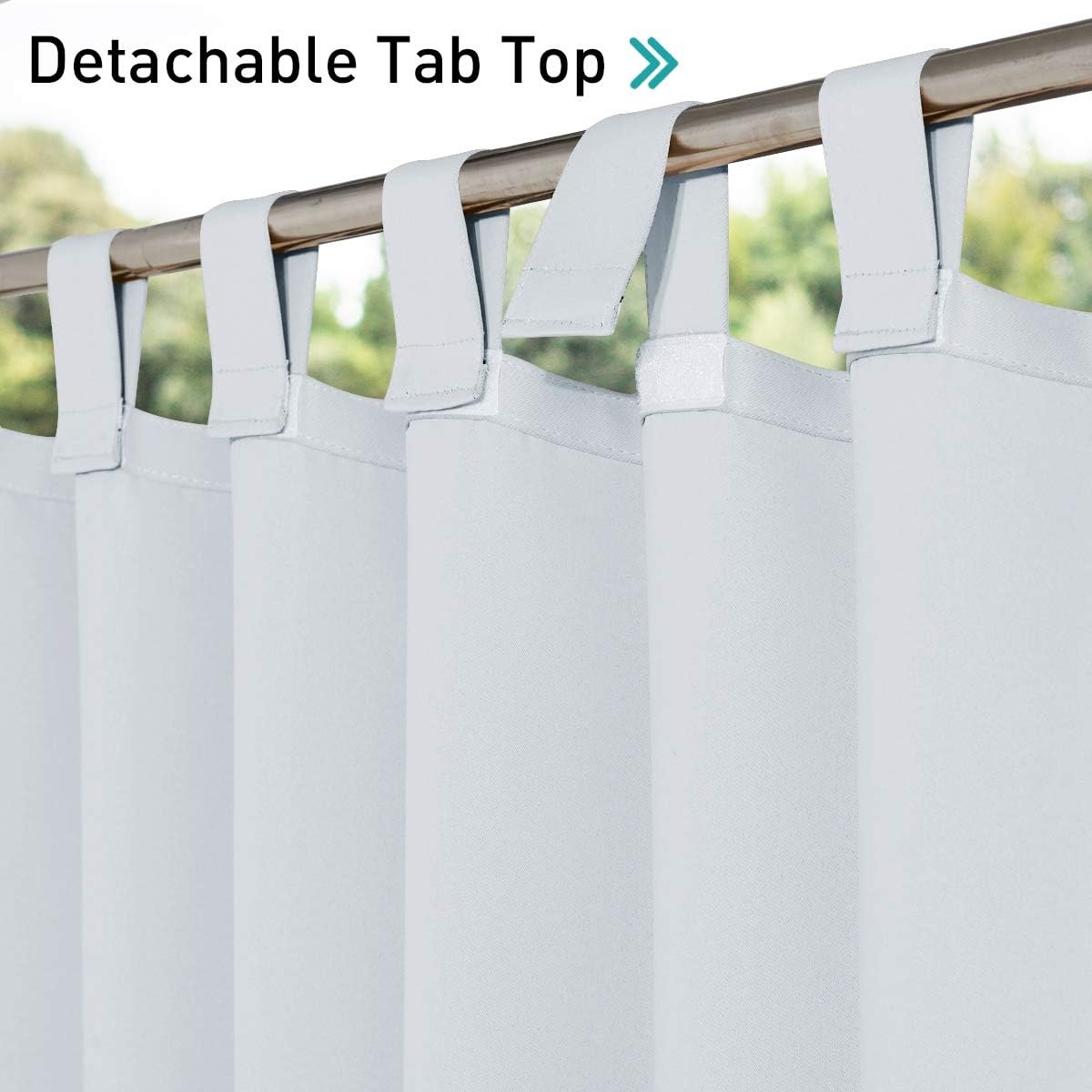 image:imageNICETOWN 2 Panels Outdoor Curtains for Patio Waterproof Vertical Blind Detachable Sticky Tab Top Thermal Insulated Privacy Protected Outdoor Divider Window Treatment for Pergola W52 x L108Inch TanGreyish White
