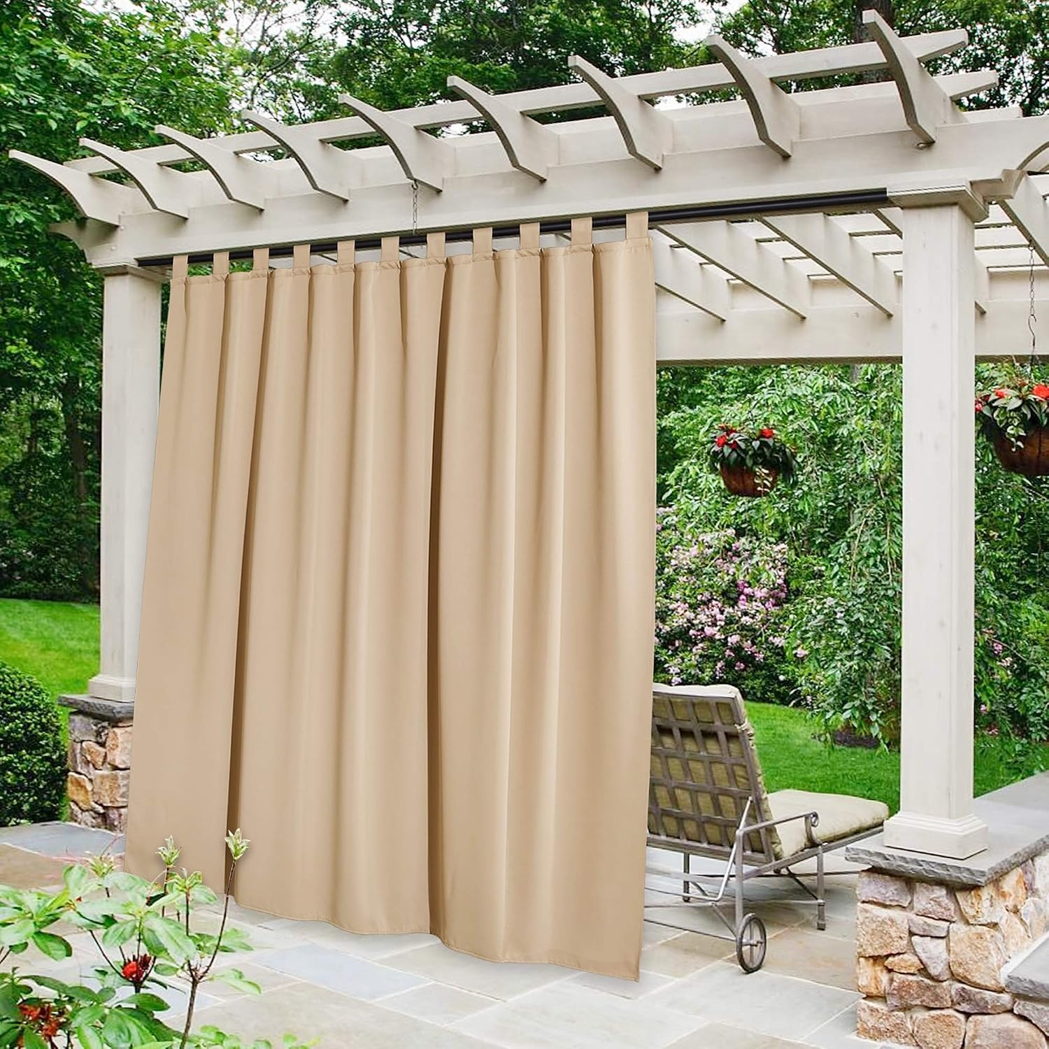 image:imageNICETOWN 2 Panels Outdoor Curtains for Patio Waterproof Vertical Blind Detachable Sticky Tab Top Thermal Insulated Privacy Protected Outdoor Divider Window Treatment for Pergola W52 x L108Inch TanBiscotti Beige