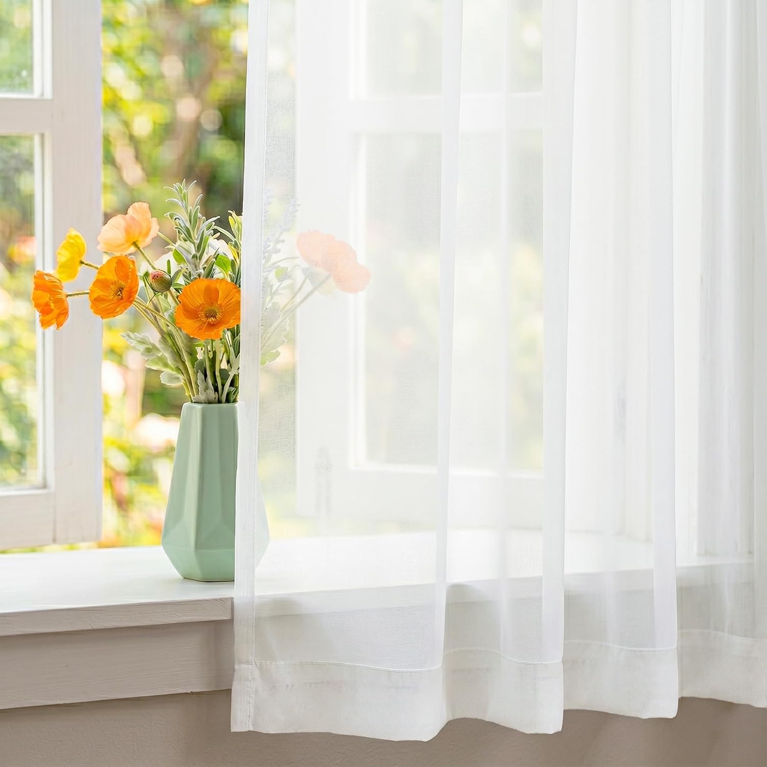 image:imageNICETOWN Black Sheer Curtains 96 Inches Long W42xL96 2 PanelsBeige
