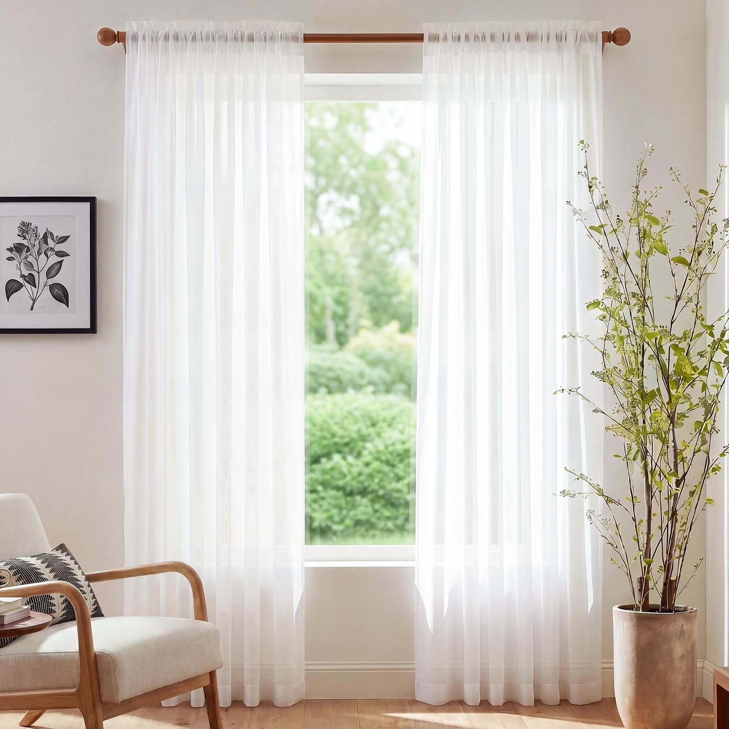 image:imageNICETOWN Black Sheer Curtains 96 Inches Long W42xL96 2 PanelsBeige