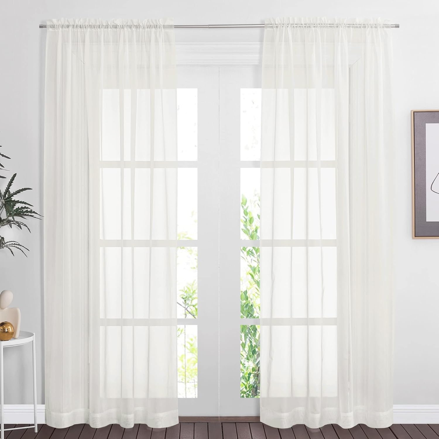 image:imageNICETOWN Black Sheer Curtains 96 Inches Long W42xL96 2 PanelsBeige