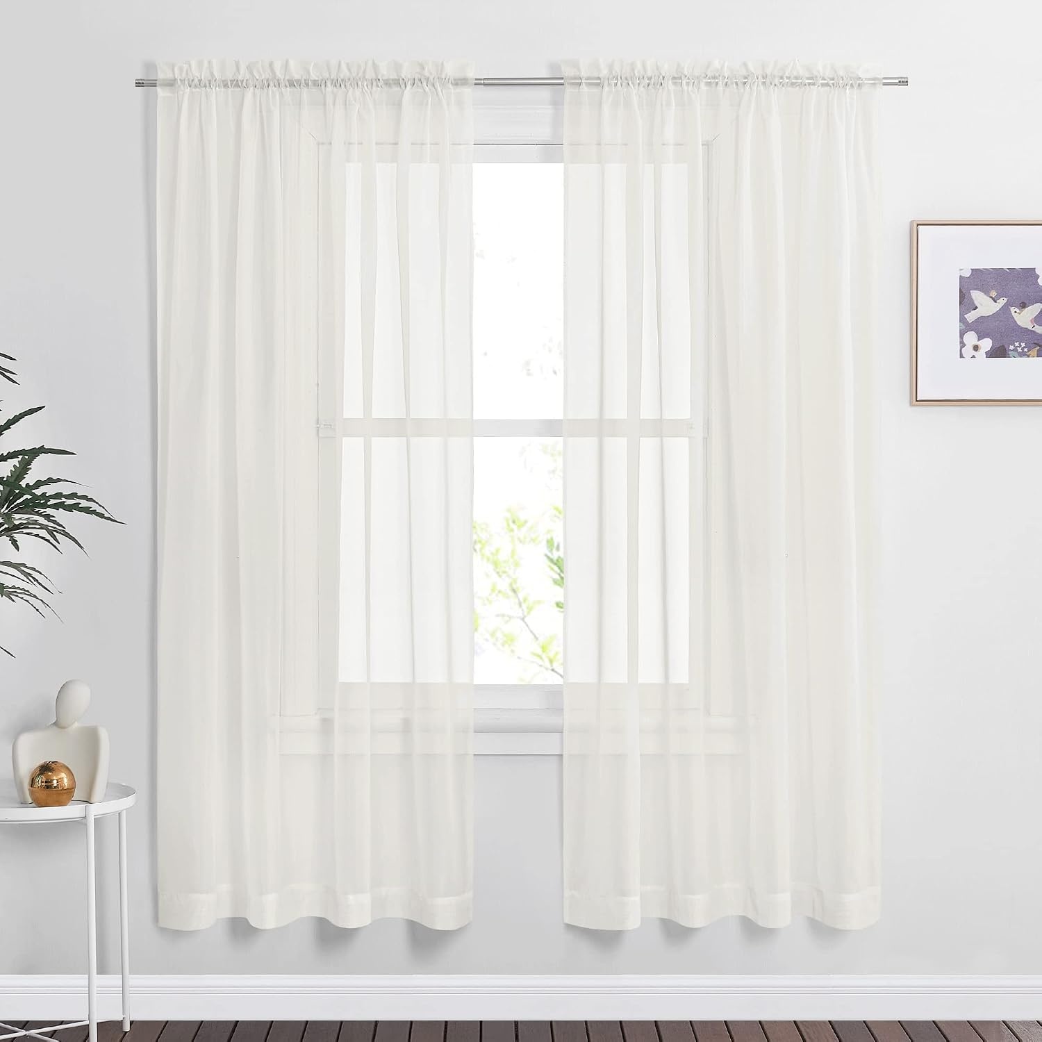 image:imageNICETOWN Black Sheer Curtains 96 Inches Long W42xL96 2 PanelsBeige