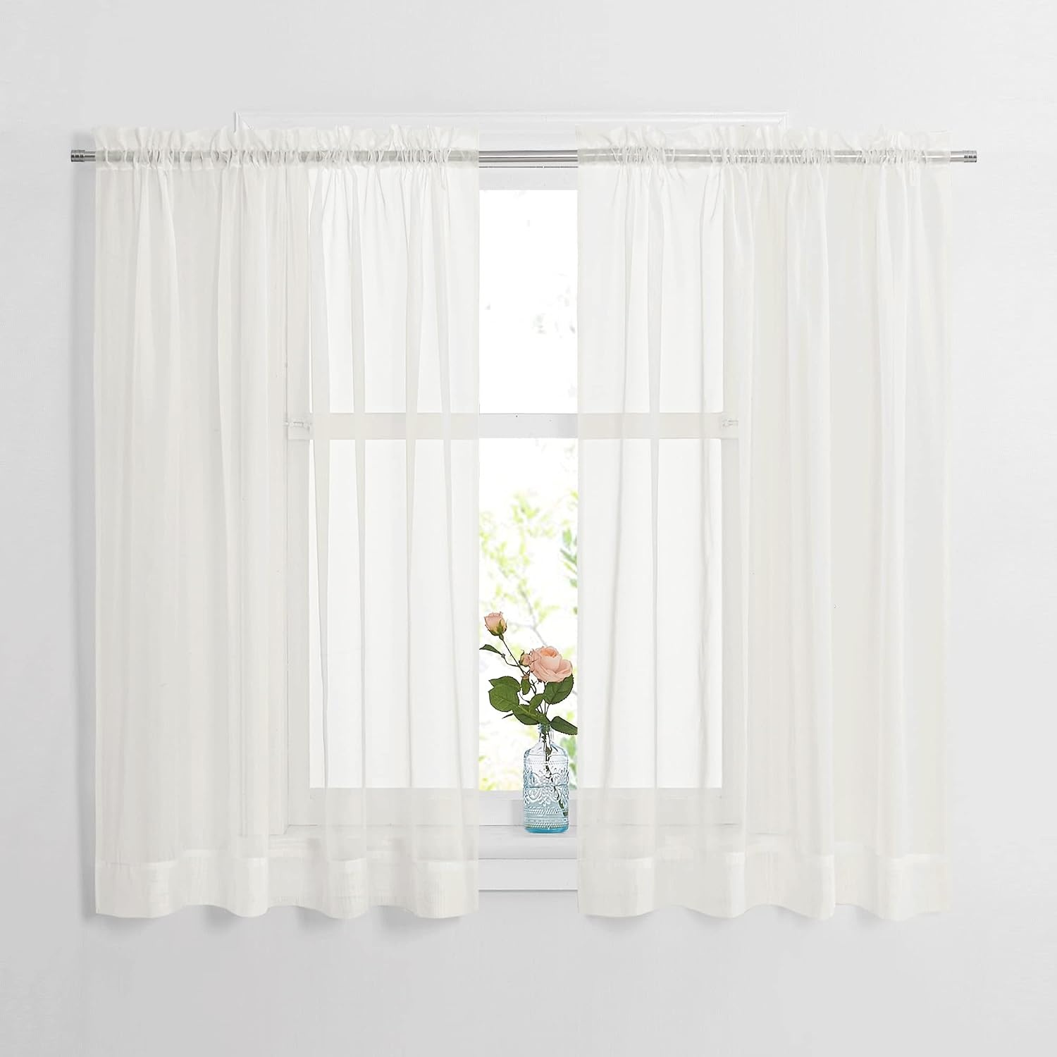image:imageNICETOWN Black Sheer Curtains 96 Inches Long W42xL96 2 PanelsBeige