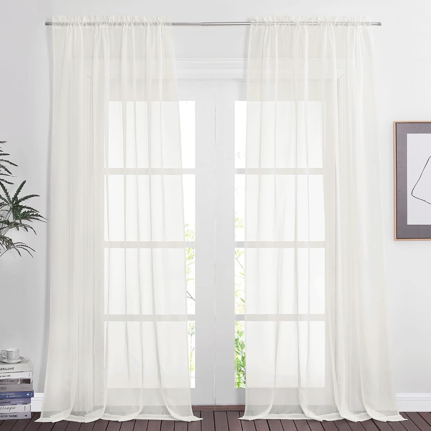 image:imageNICETOWN Black Sheer Curtains 96 Inches Long W42xL96 2 PanelsBeige